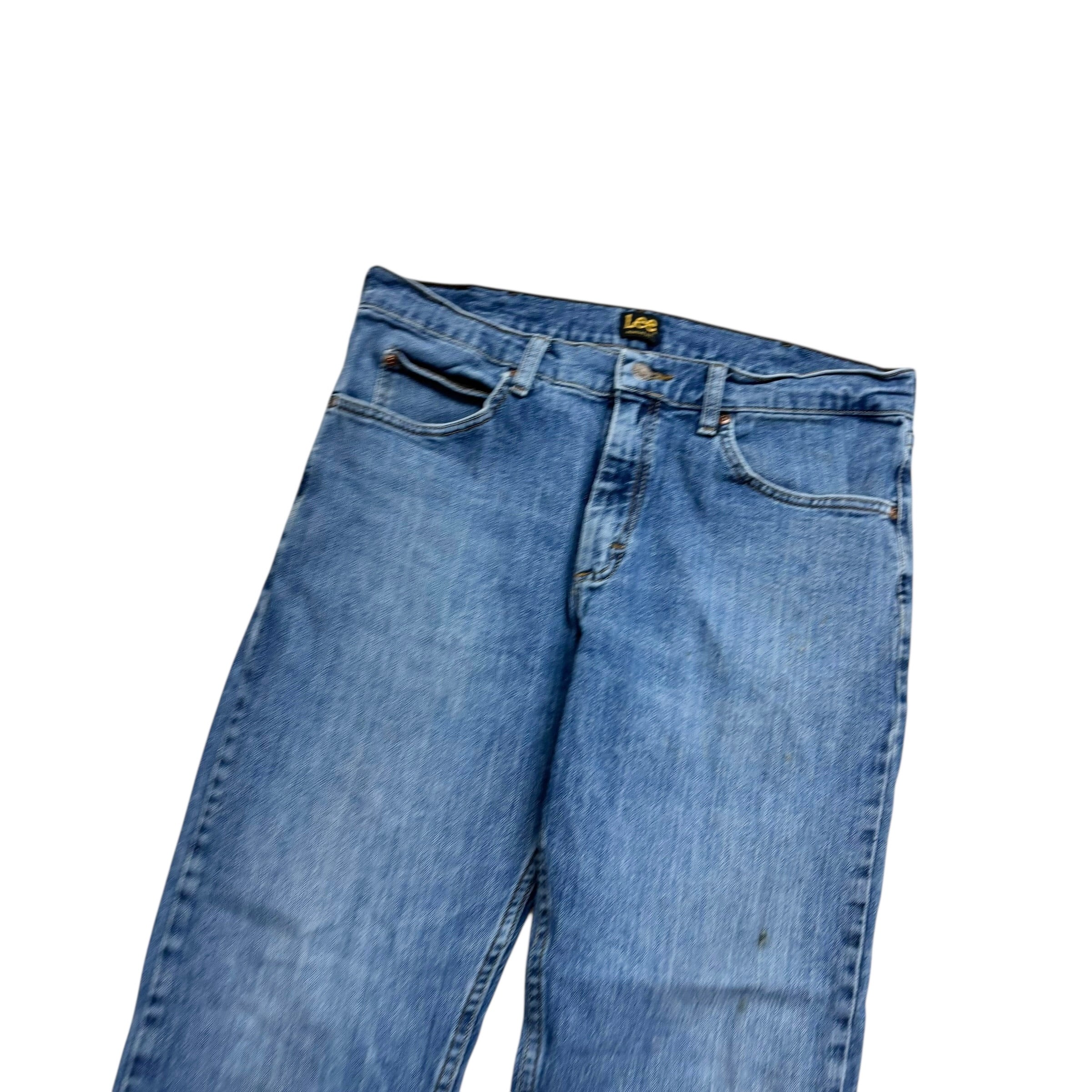 Lee Jeans W34 L29 Mens Mid Blue Regular Straight Fit Stretch Denim