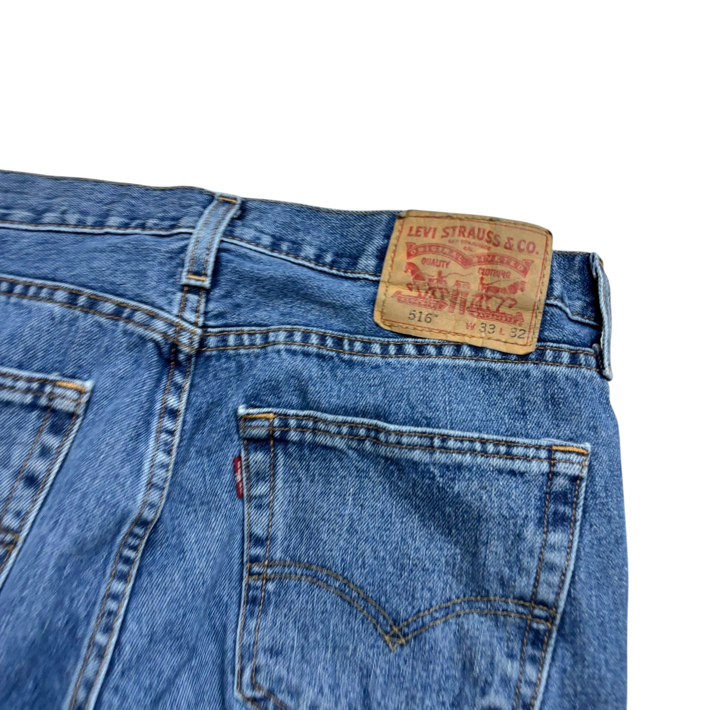 Levis 516 Jeans W33 L32 Mens Mid Blue Slim Straight Fit Denim