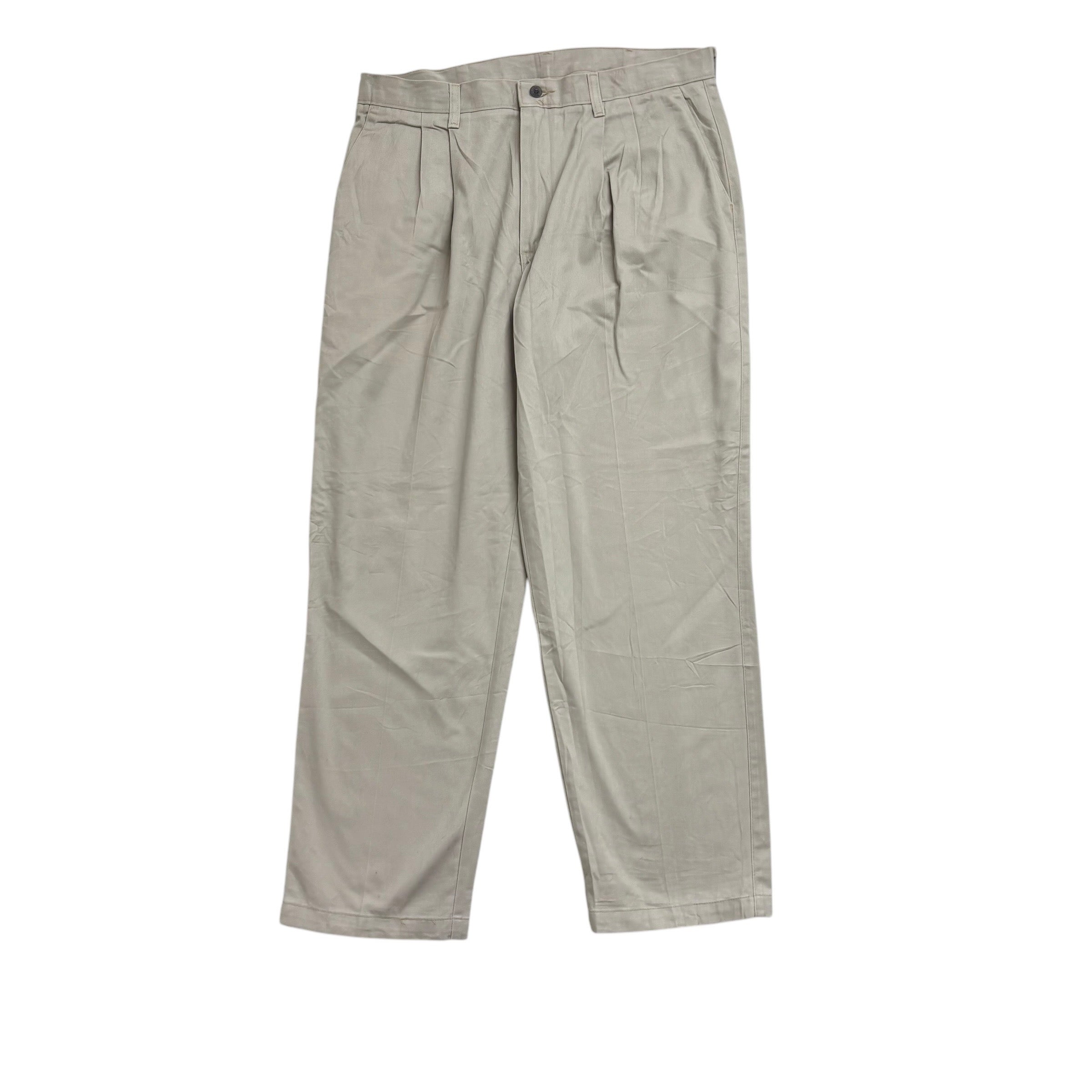 Lee Pleated Trousers W34 L30 Mens Cream Stone Relaxed Straight Fit Pants (E)