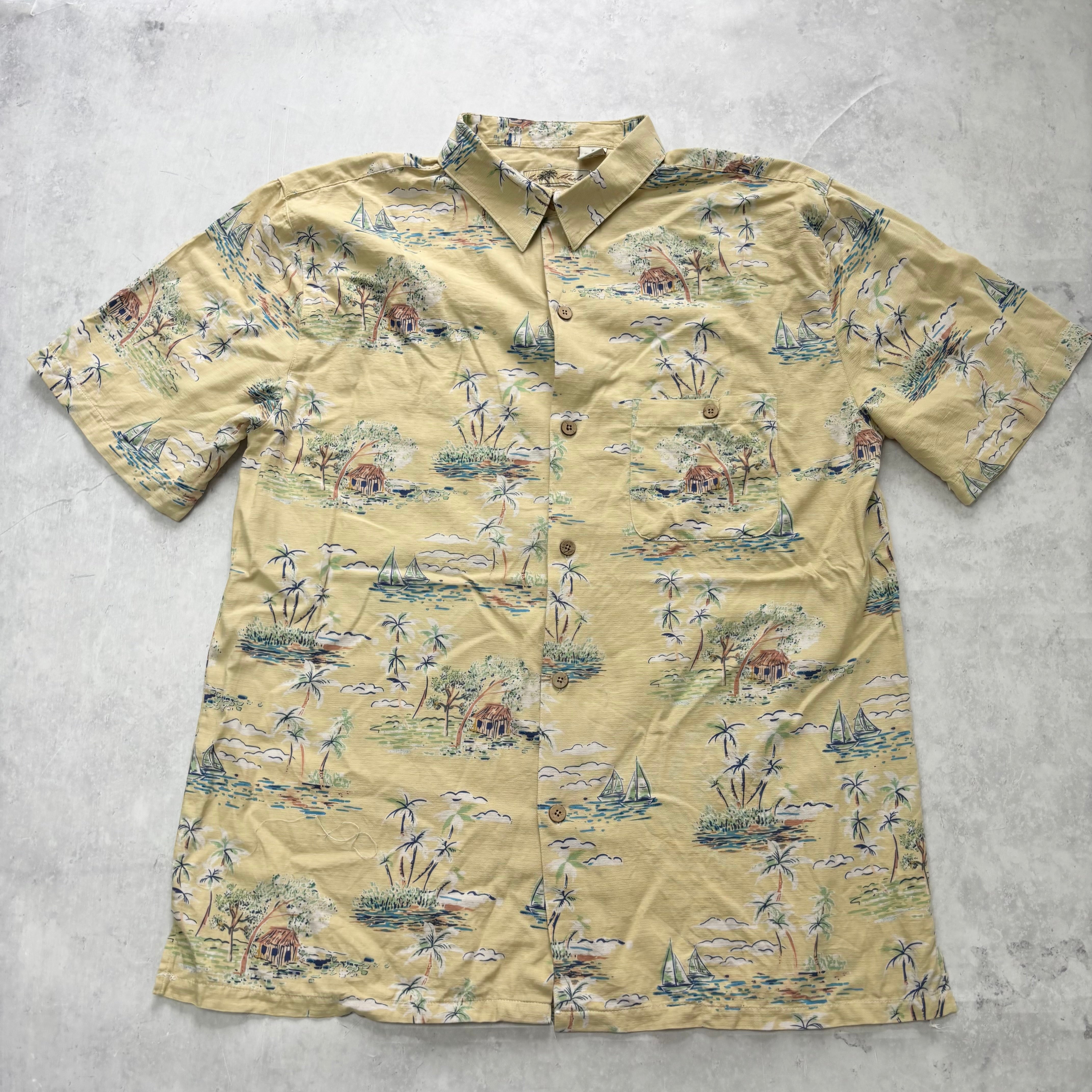 Vintage Hawaiian Shirt Mens XL Yellow Floral Aloha Short Sleeve Cotton (E)
