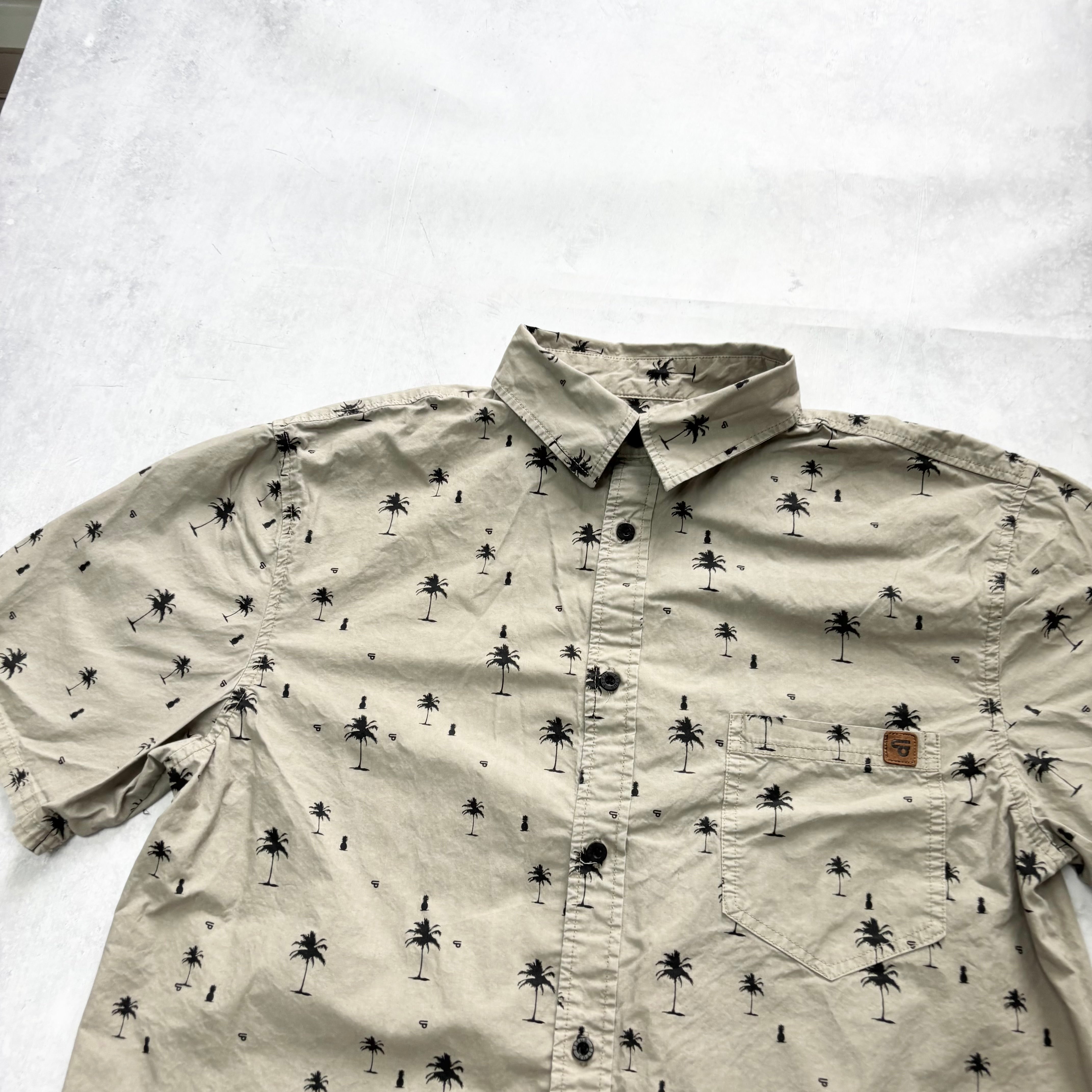 Hawaiian Shirt Mens Large Grey Floral Aloha Short Sleeve Cotton (E)