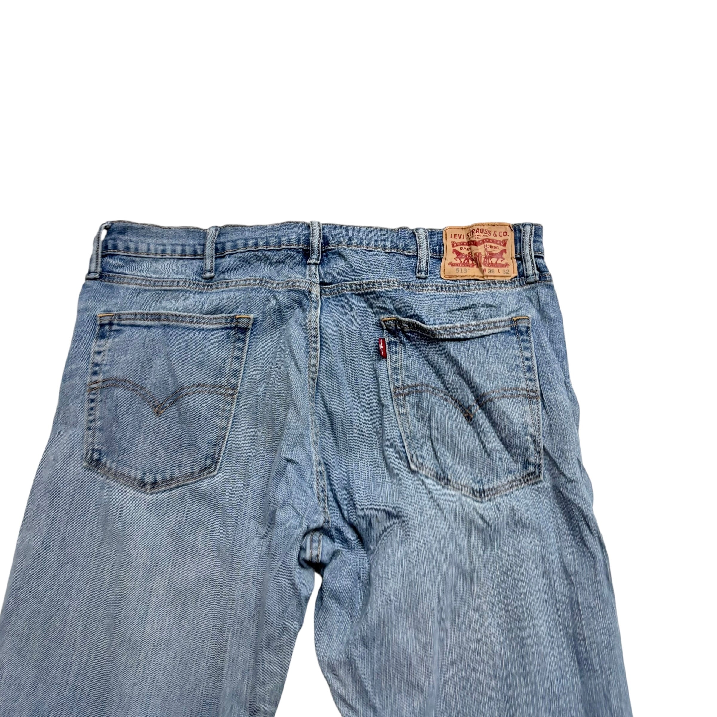 Levis 513 Jeans W38 L32 Mens Light Blue Slim Straight Fit Stretch Denim (F)