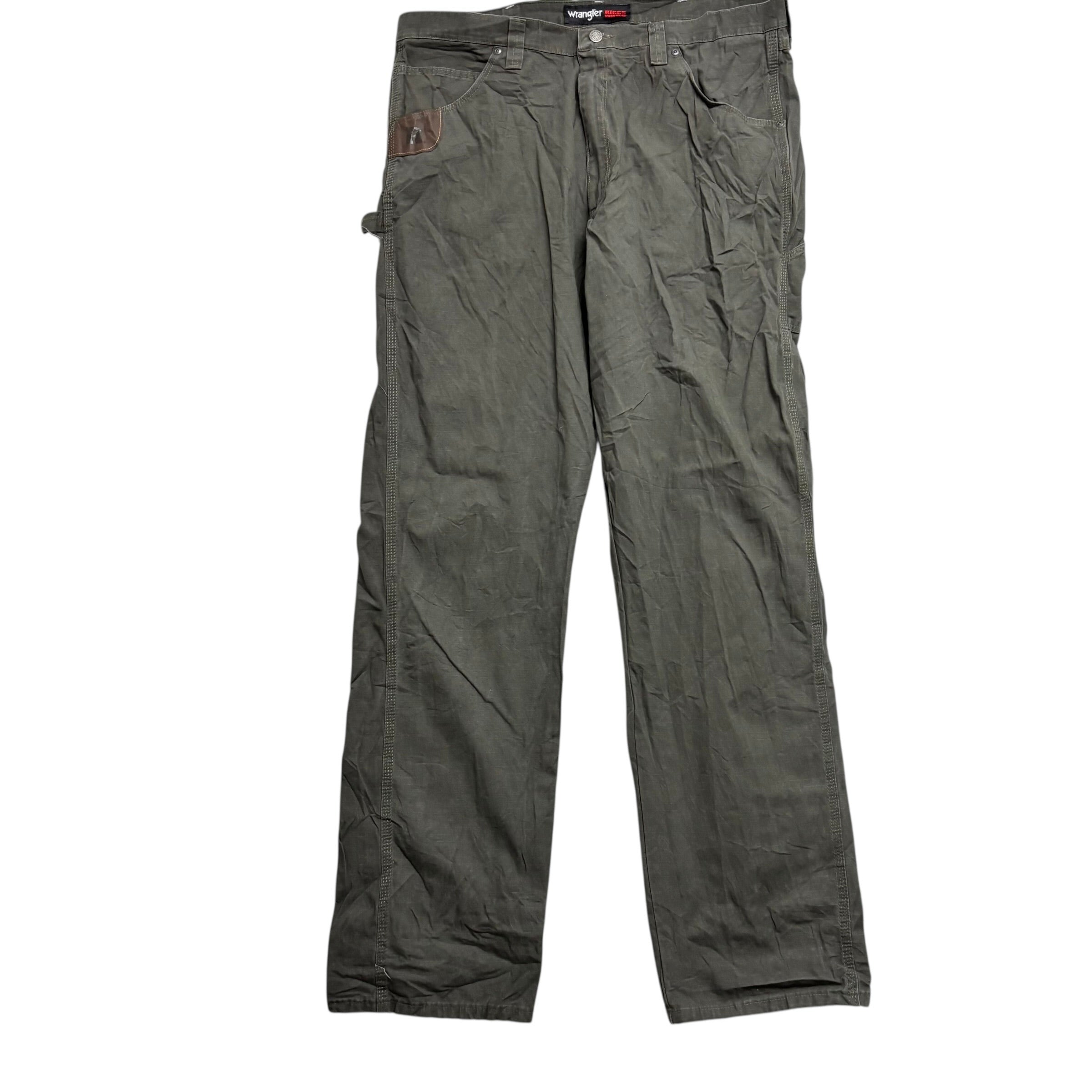 Wrangler Carpenter Trousers W40 L36 Mens Green Relaxed Baggy Fit Pants (E)