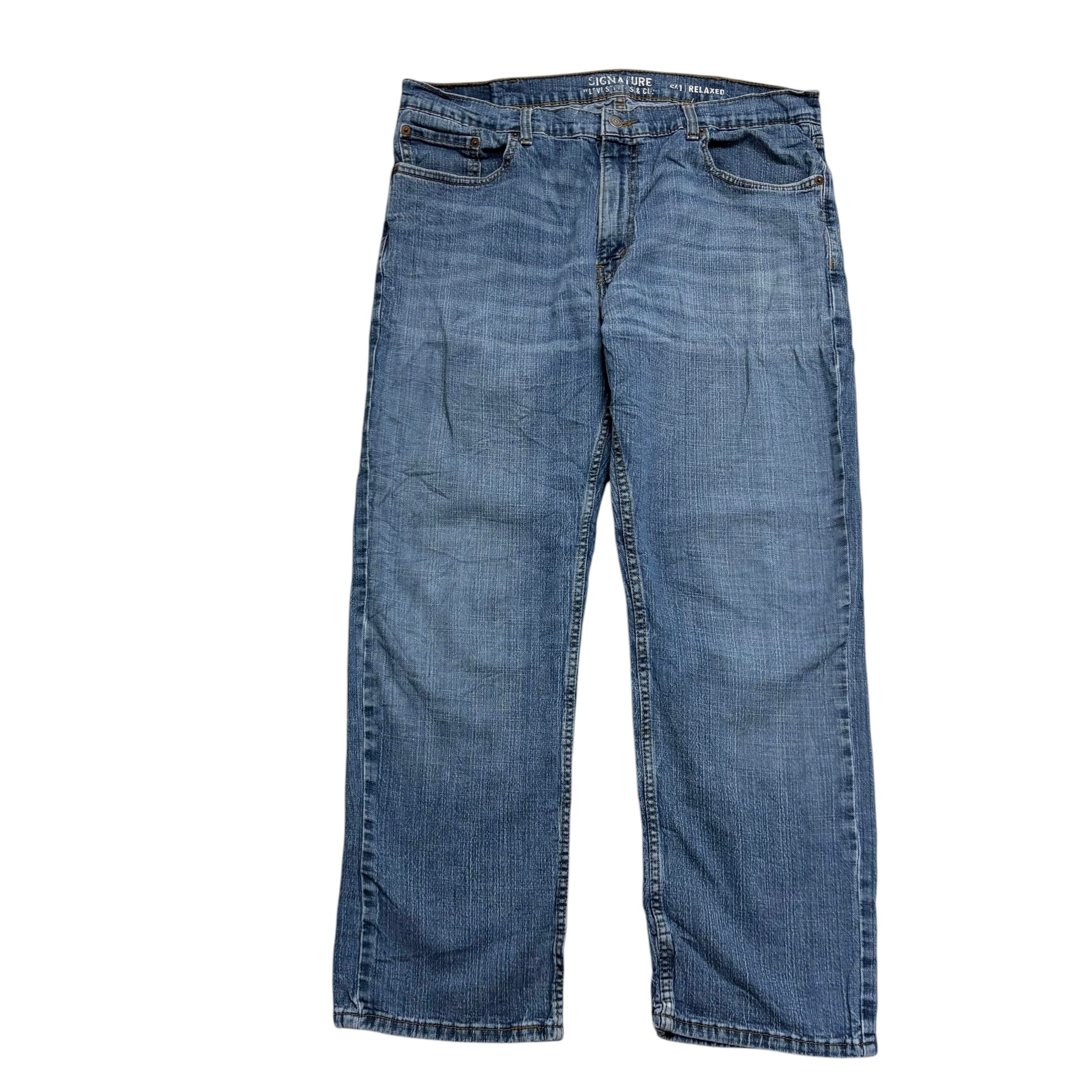 Levis Signature Jeans W38 L30 Mens Mid Blue Relaxed Straight Fit Stretch