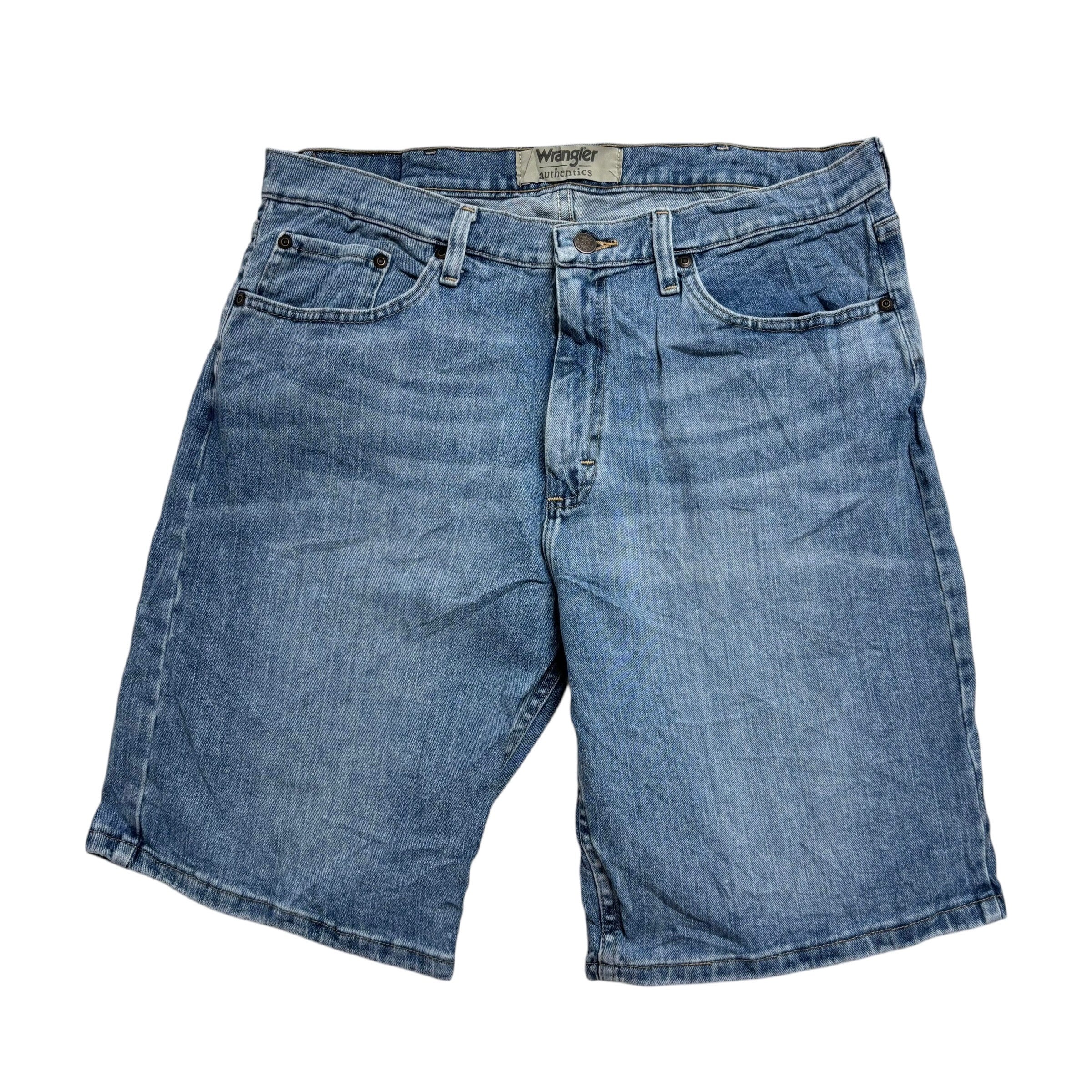 Wrangler Jorts W34 Mens Denim Shorts Mid Blue Regular Fit Stretch (E)