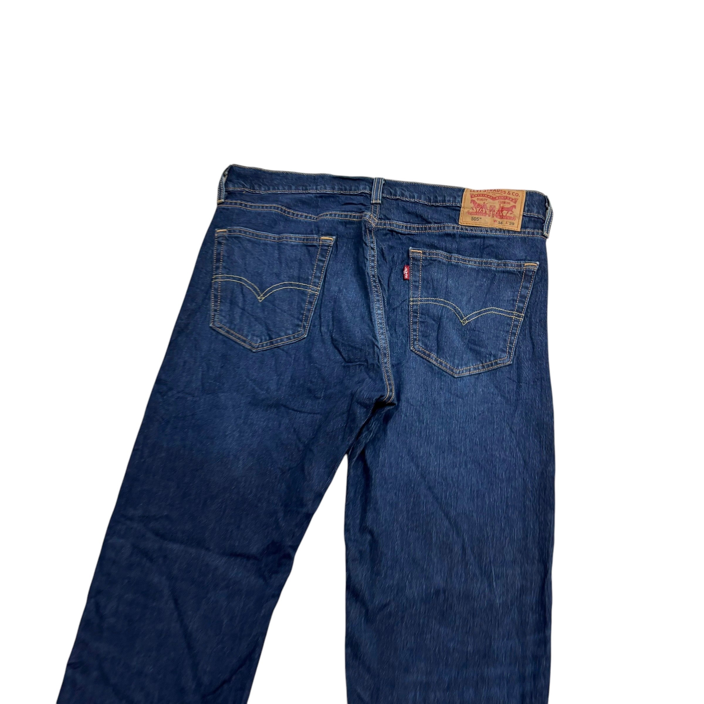 Levis 505 Jeans W34 L29 Mens Dark Blue Regular Straight Fit Stretch Denim (E)