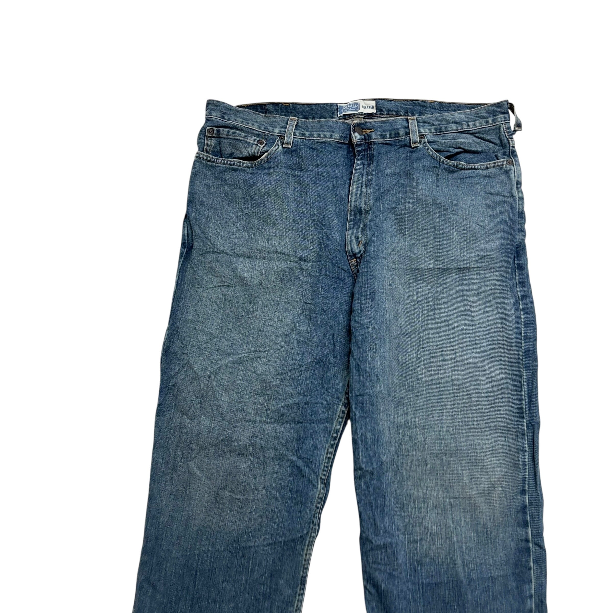 Levis Signature Jeans W40 L30 Mens Mid Blue Relaxed Straight Vintage Denim (E)