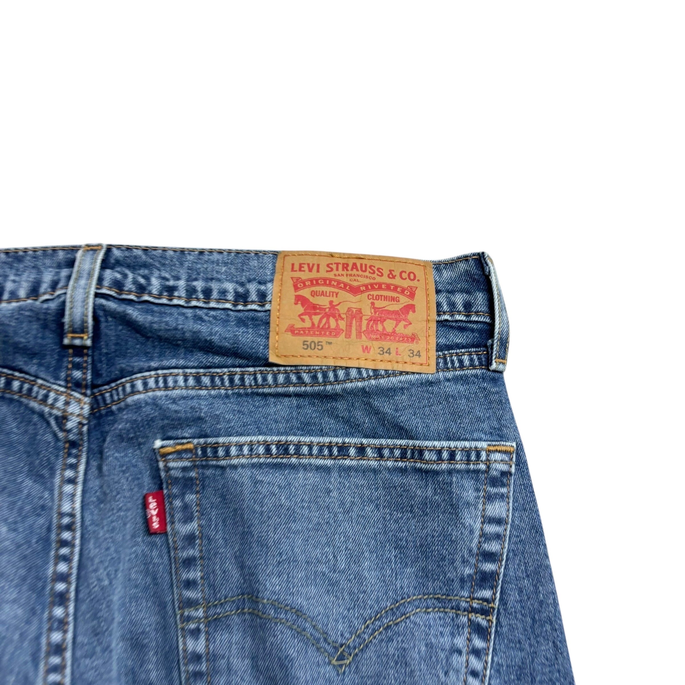 Levis 505 Jeans W32 L33 Mens Mid Blue Regular Straight Fit Stretch Denim (E)