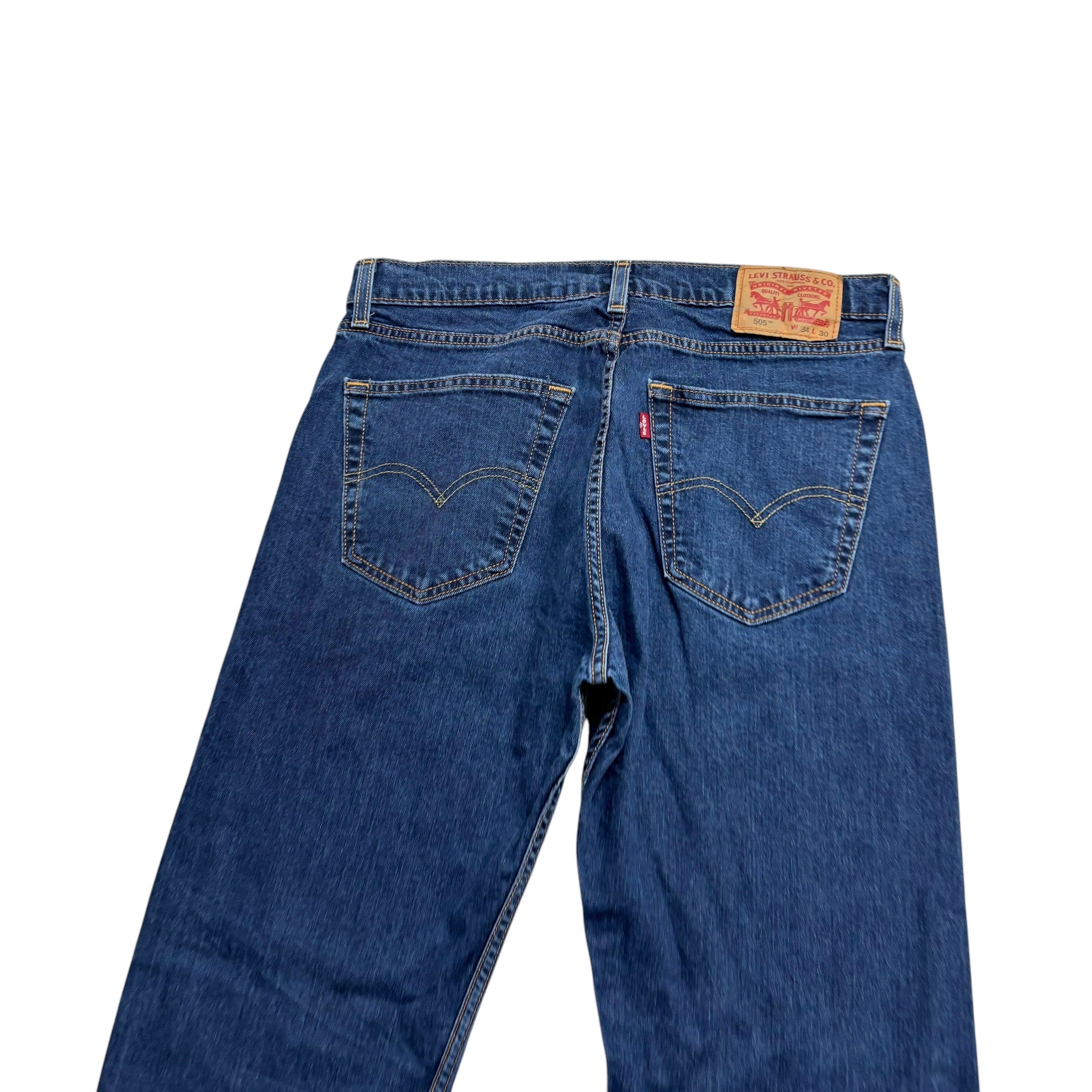 Levis 505 Jeans W34 L30 Mens Dark Blue Regular Straight Fit Stretch Denim (E)