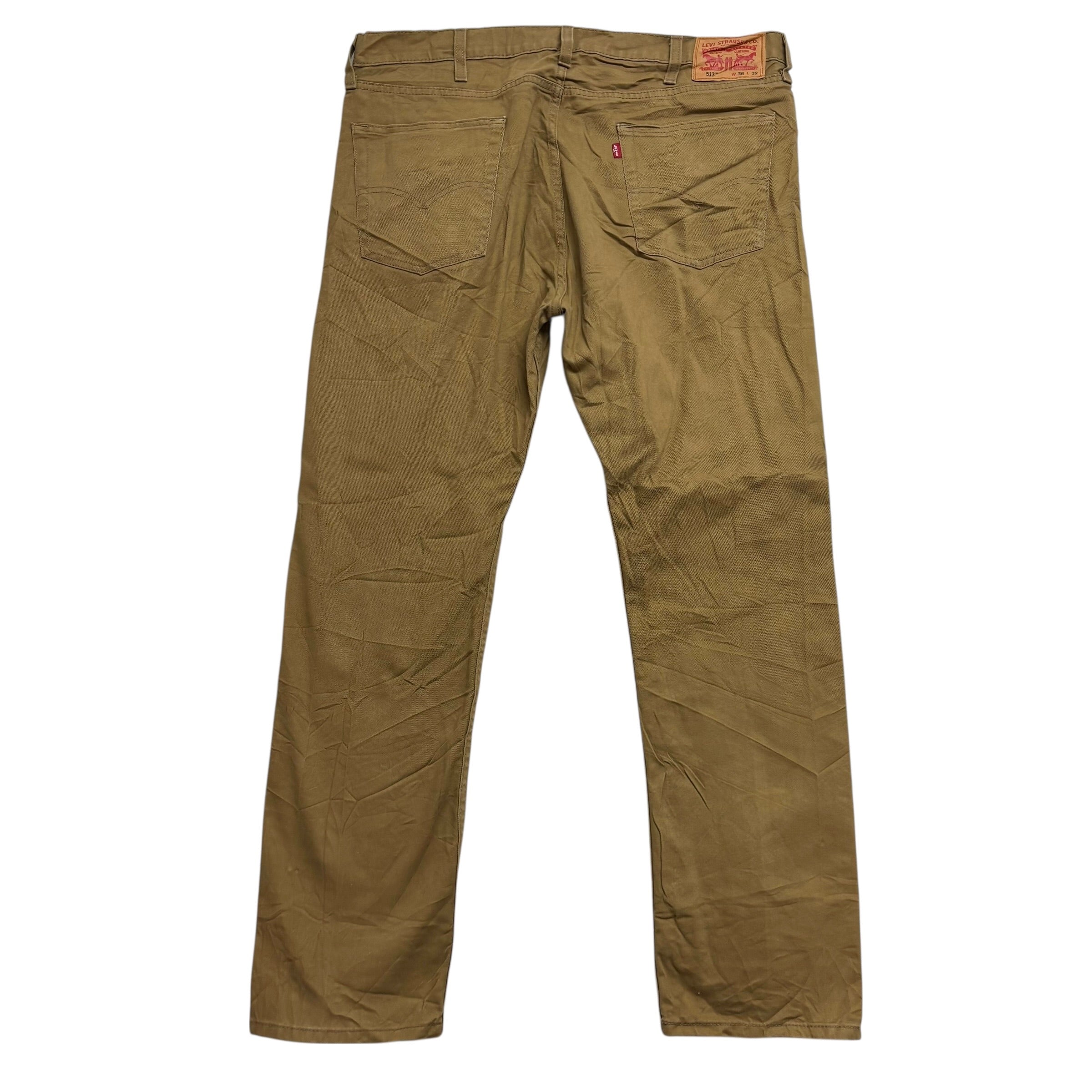 Levis 513 Jeans W38 L32 Mens Tan Slim Straight Fit Stretch Denim (E)