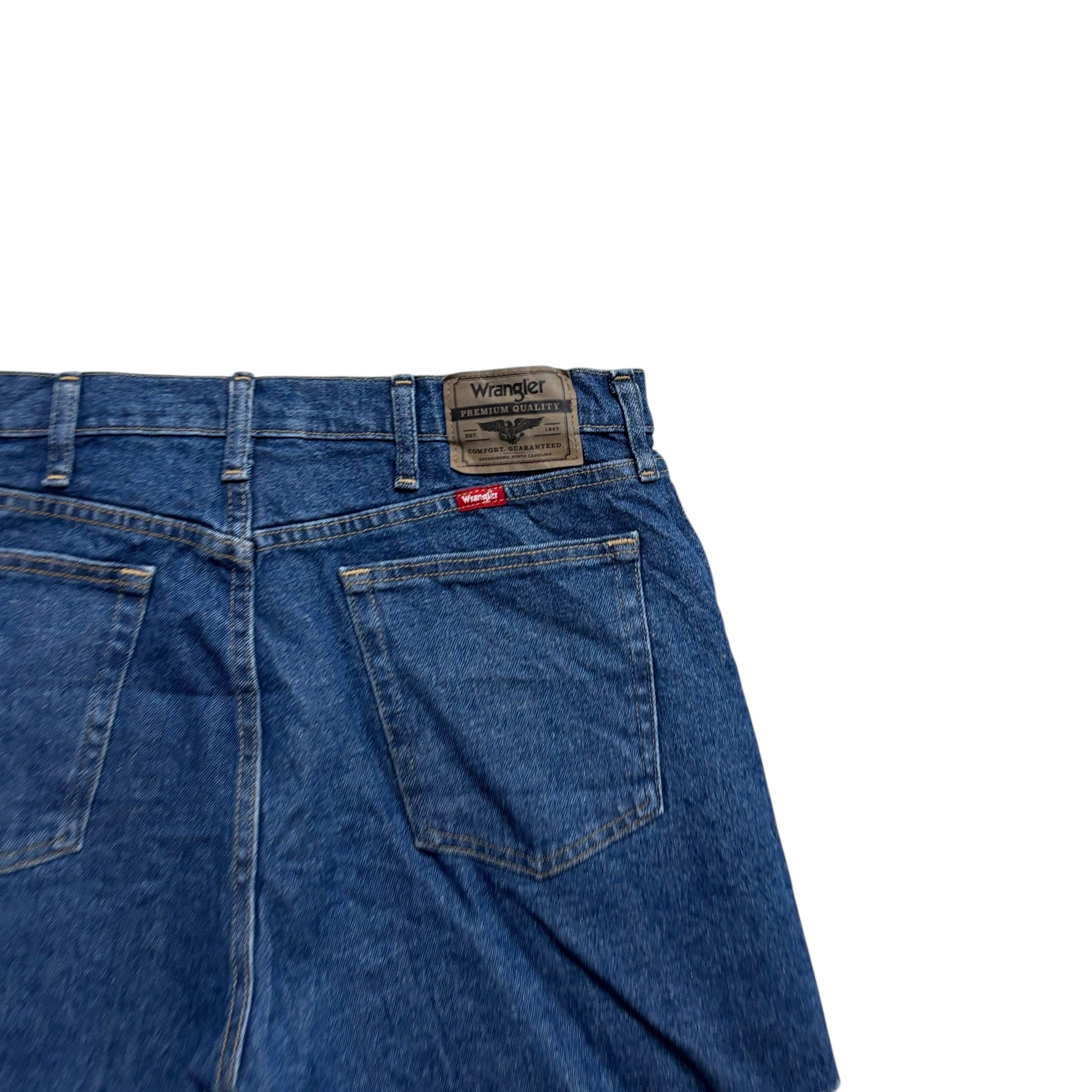 Wrangler Denim Shorts W34 Mens Mid Blue Cut Off Regular Fit Stretch 5in