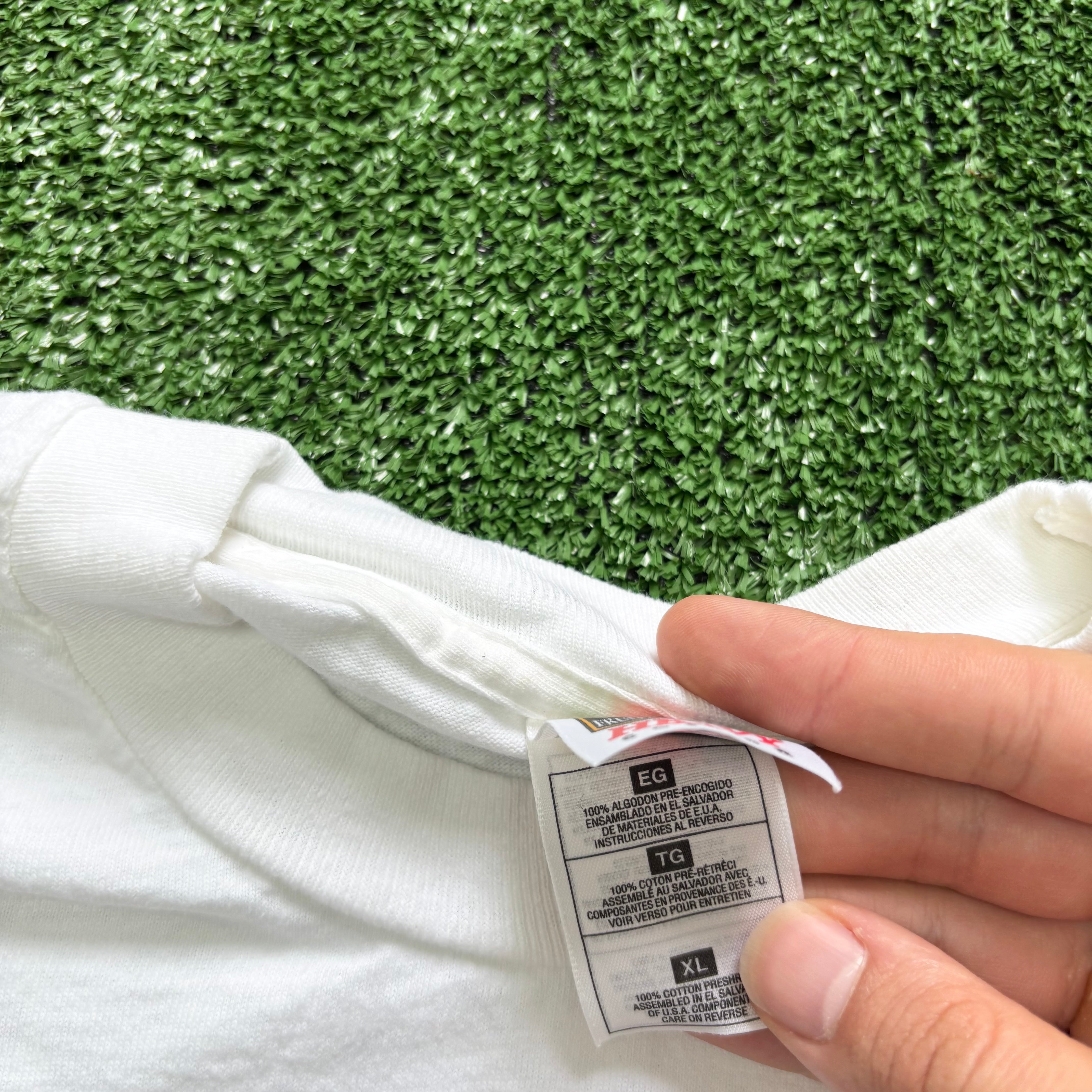 Vintage T Shirt Mens XL White Single Stitch Graphic Print 90s USA Run Race (E)