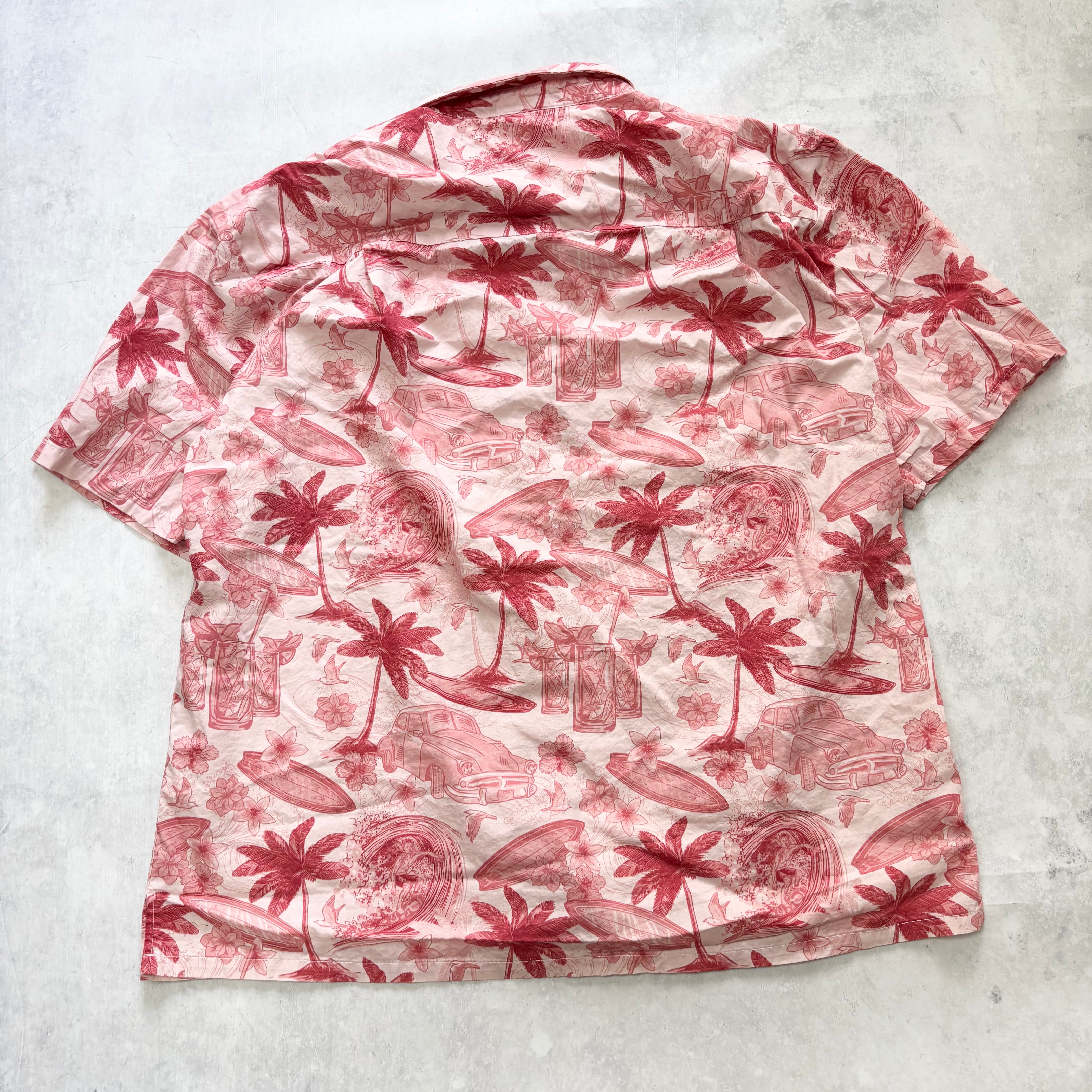 Hawaiian Shirt Mens XL Pink Floral Aloha Short Sleeve Cotton Funky (E)