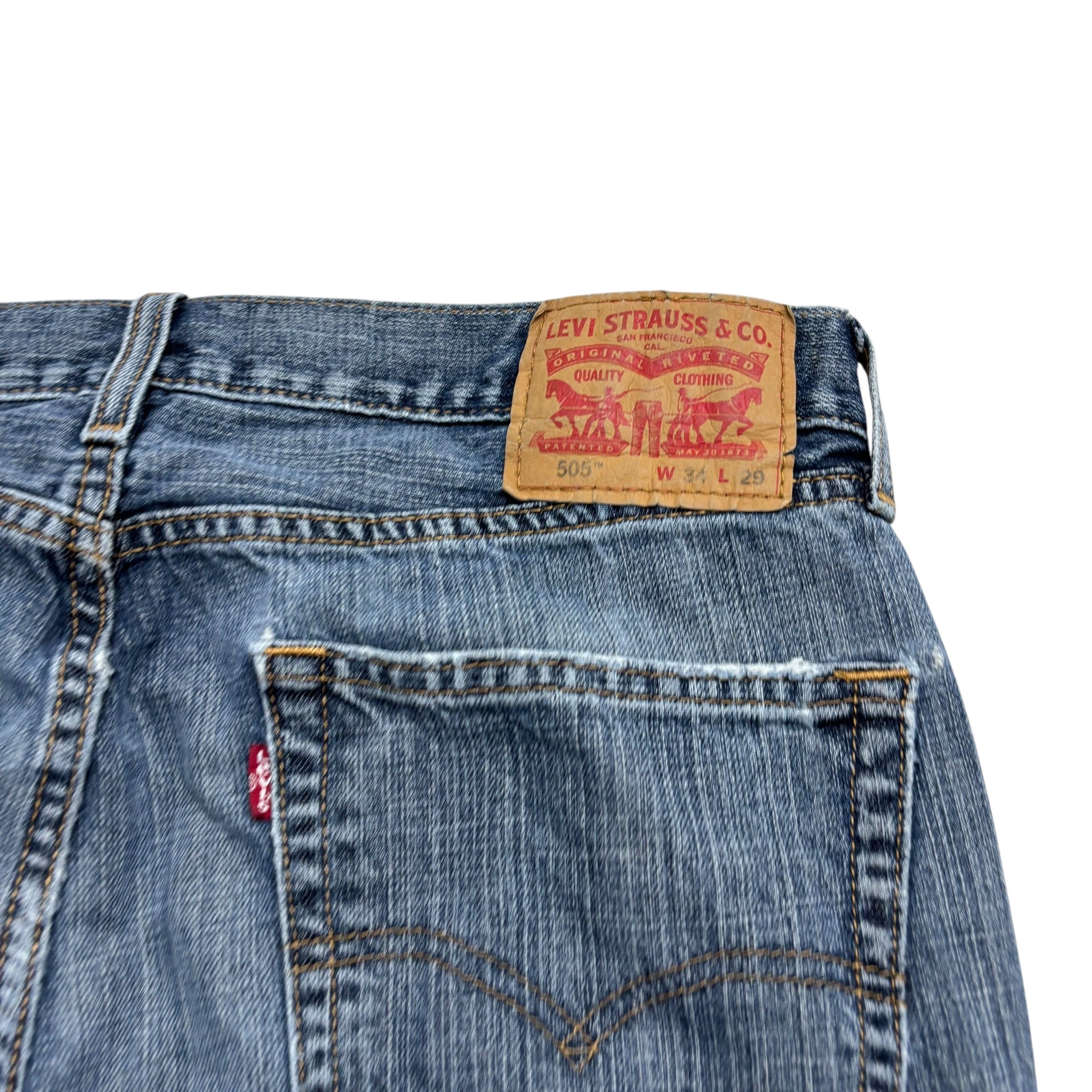 Levis 505 Jeans W34 L29 Mens Mid Blue Regular Straight Fit Denim (F)