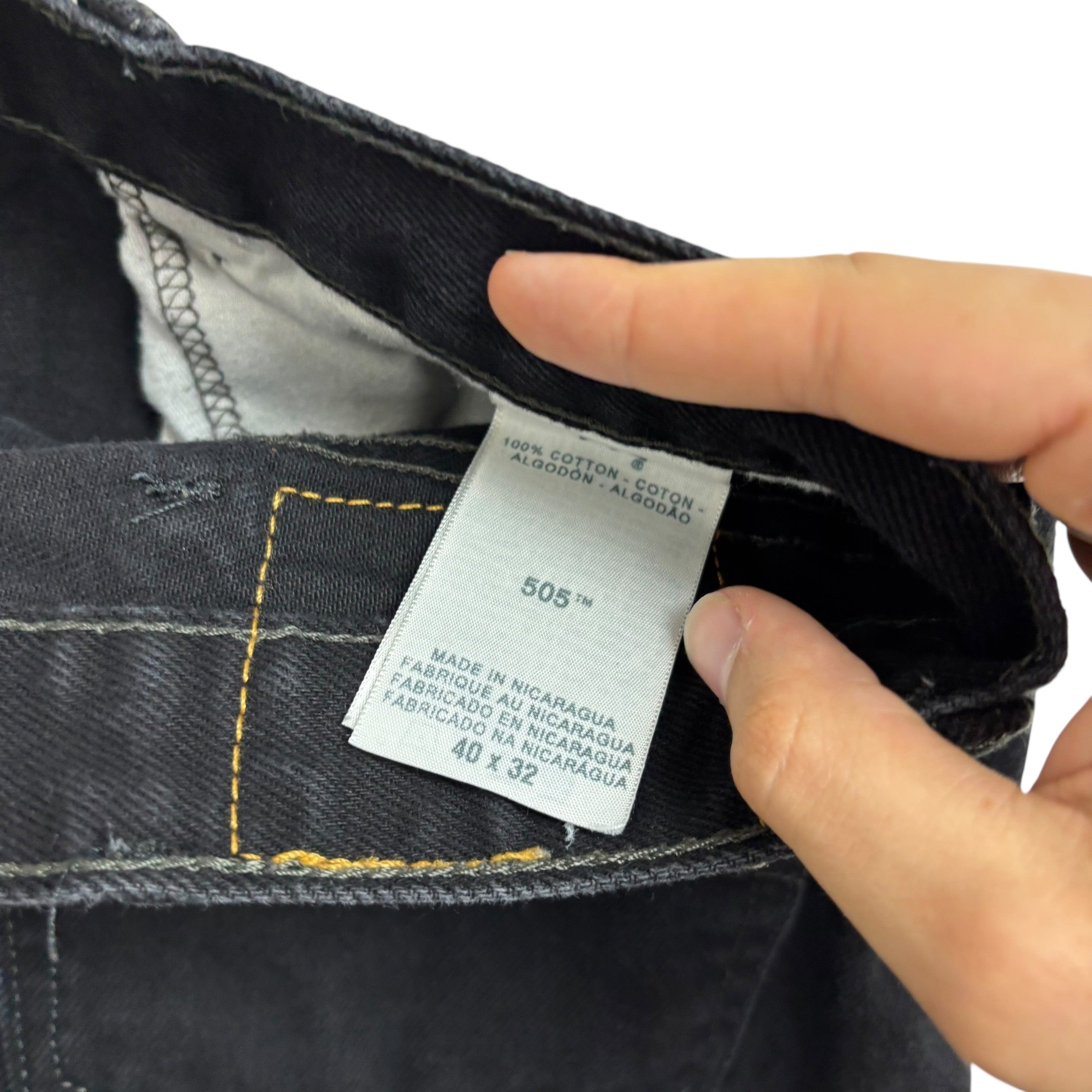 Levis 505 Jeans W40 L32 Mens Black Regular Straight Fit Vintage Denim (E)