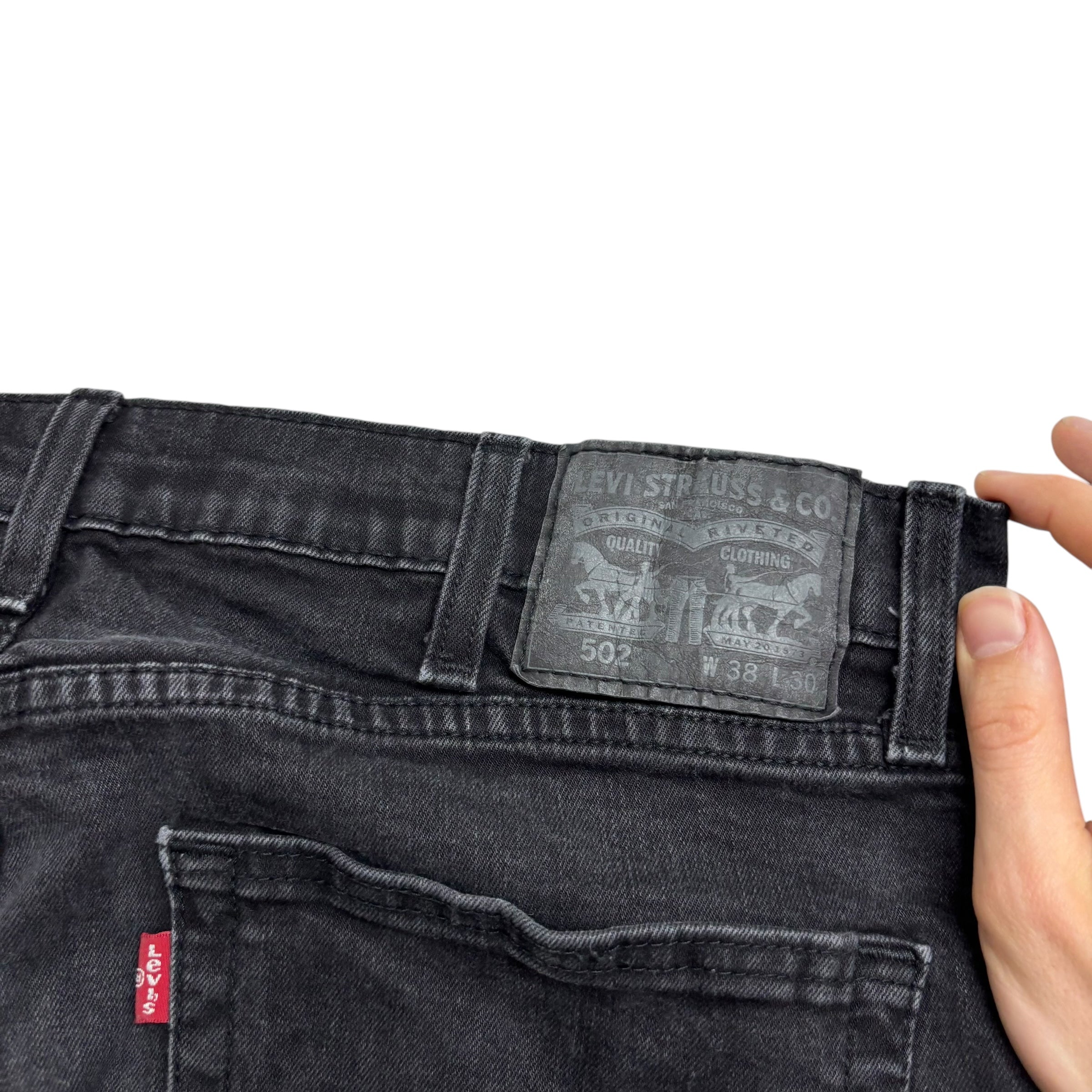 Levis 502 Jeans W36 L28 Mens Black Regular Tapered Fit Stretch Denim (F)