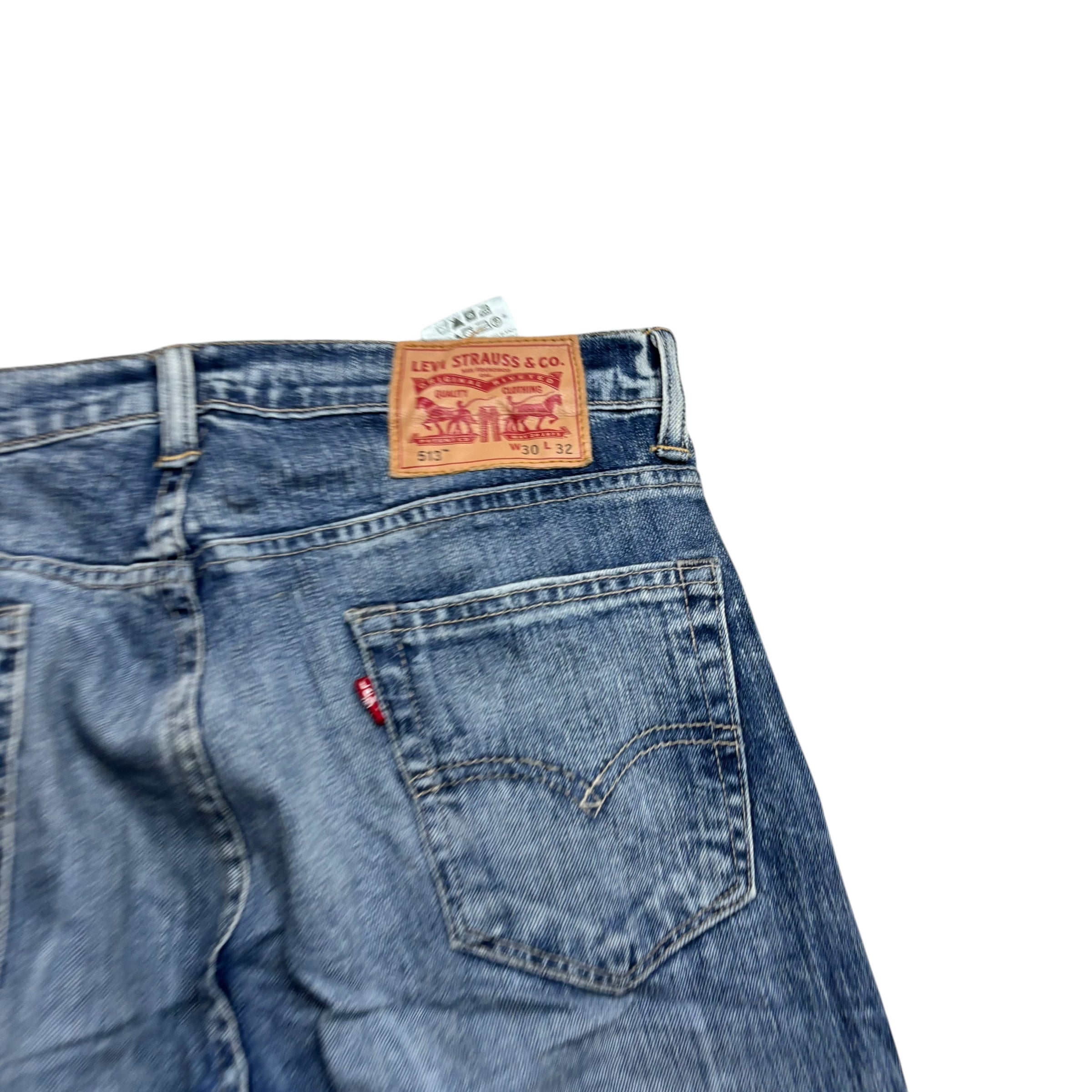 Levis 513 Jeans W30 L32 Mens Mid Blue Slim Straight Fit Stretch Denim (E)