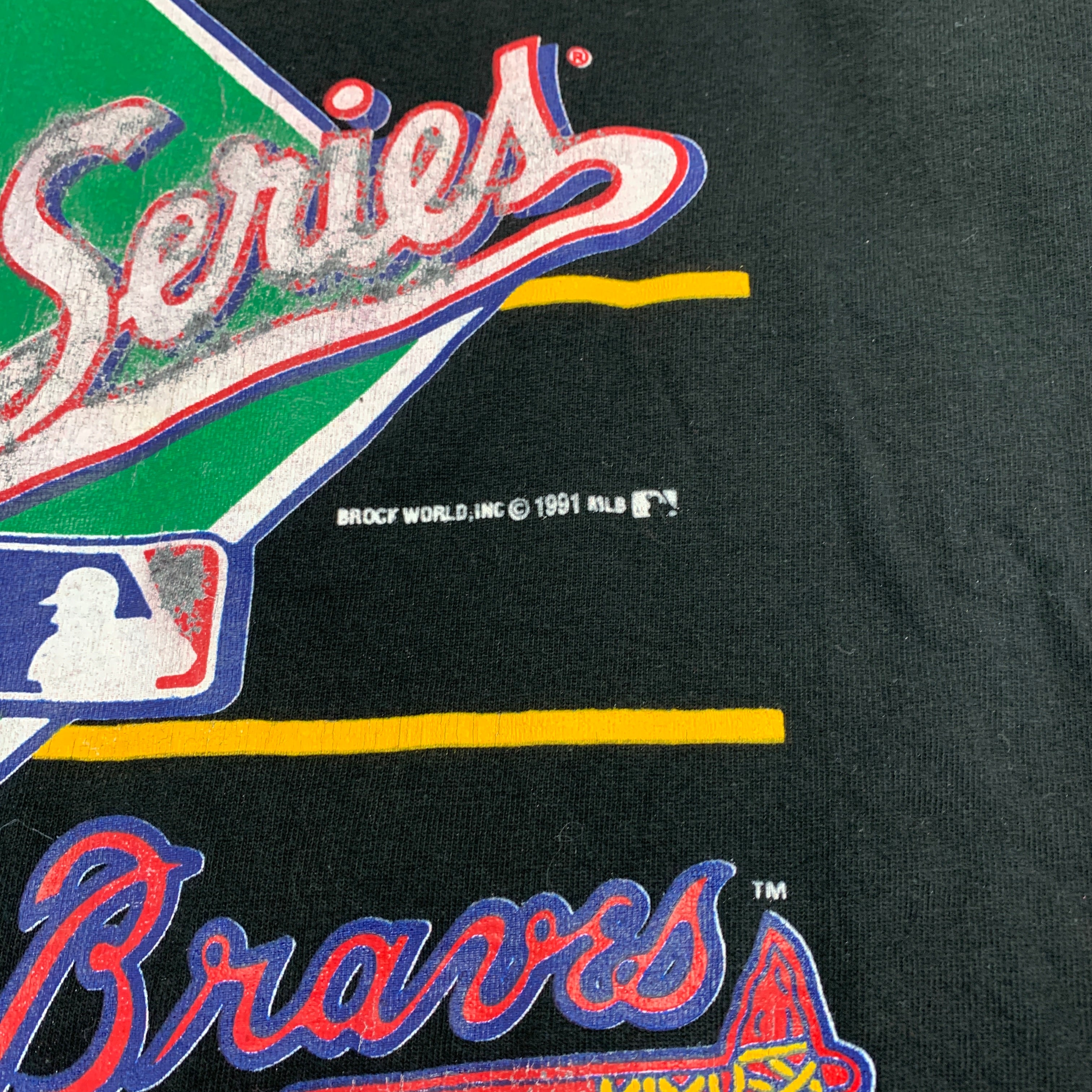 Vintage T Shirt Mens XL Black Single Stitch Graphic Print 90s MLB Baseball FOTL