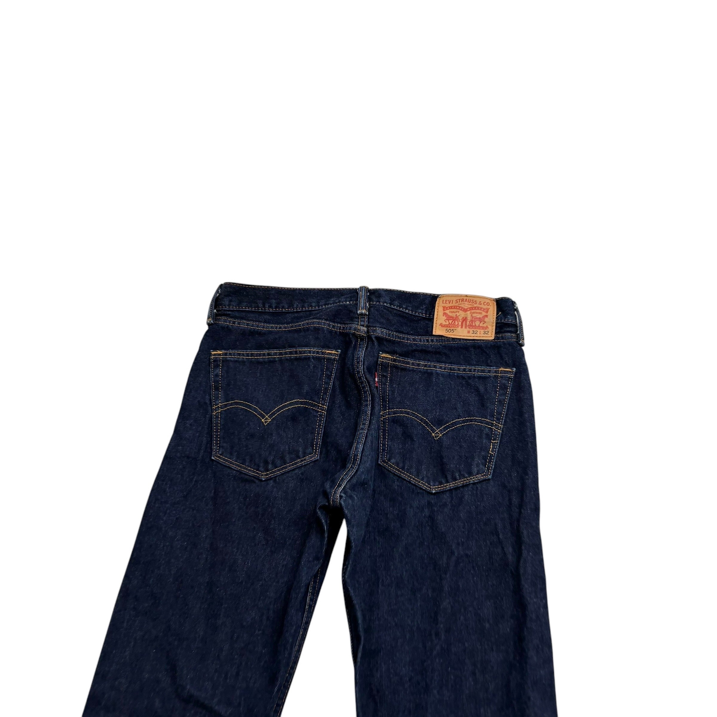 Levis 505 Jeans W38 L30 Mens Dark Blue Regular Straight Fit Stretch Denim (E)