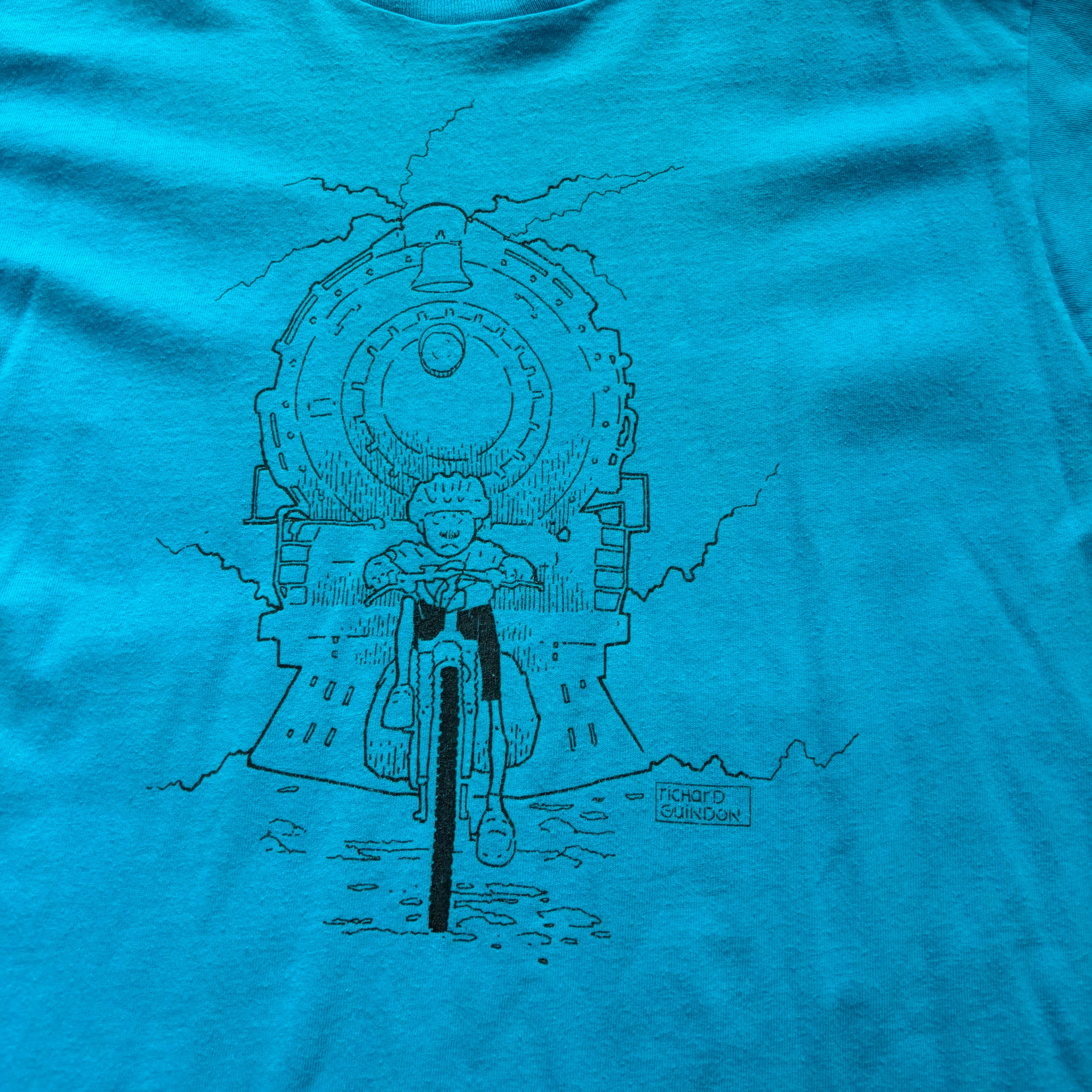 Vintage T Shirt Mens Large Blue Single Stitch Graphic Print 90s USA