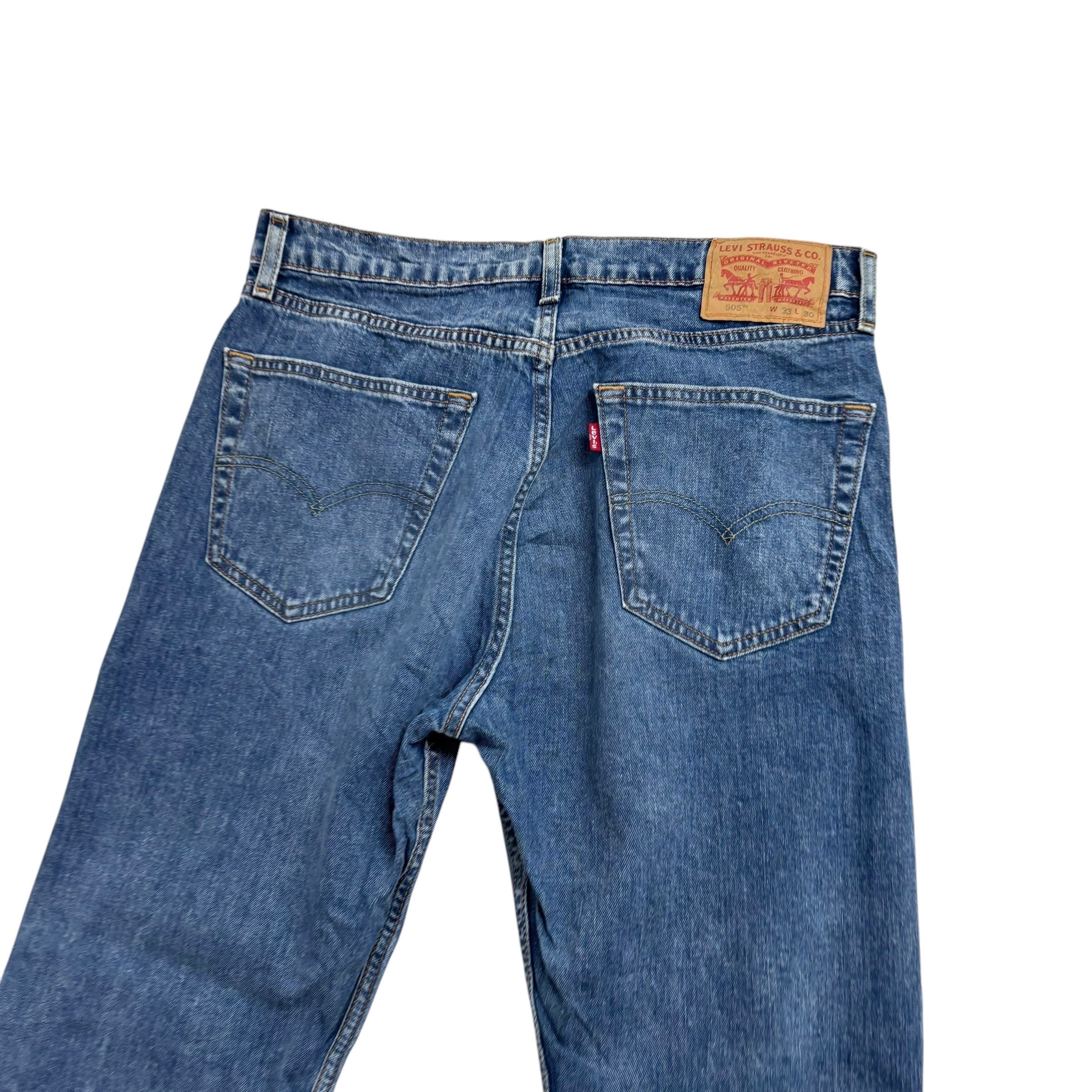 Levis 505 Jeans W33 L30 Mens Mid Blue Regular Straight Fit Stretch Denim (E)