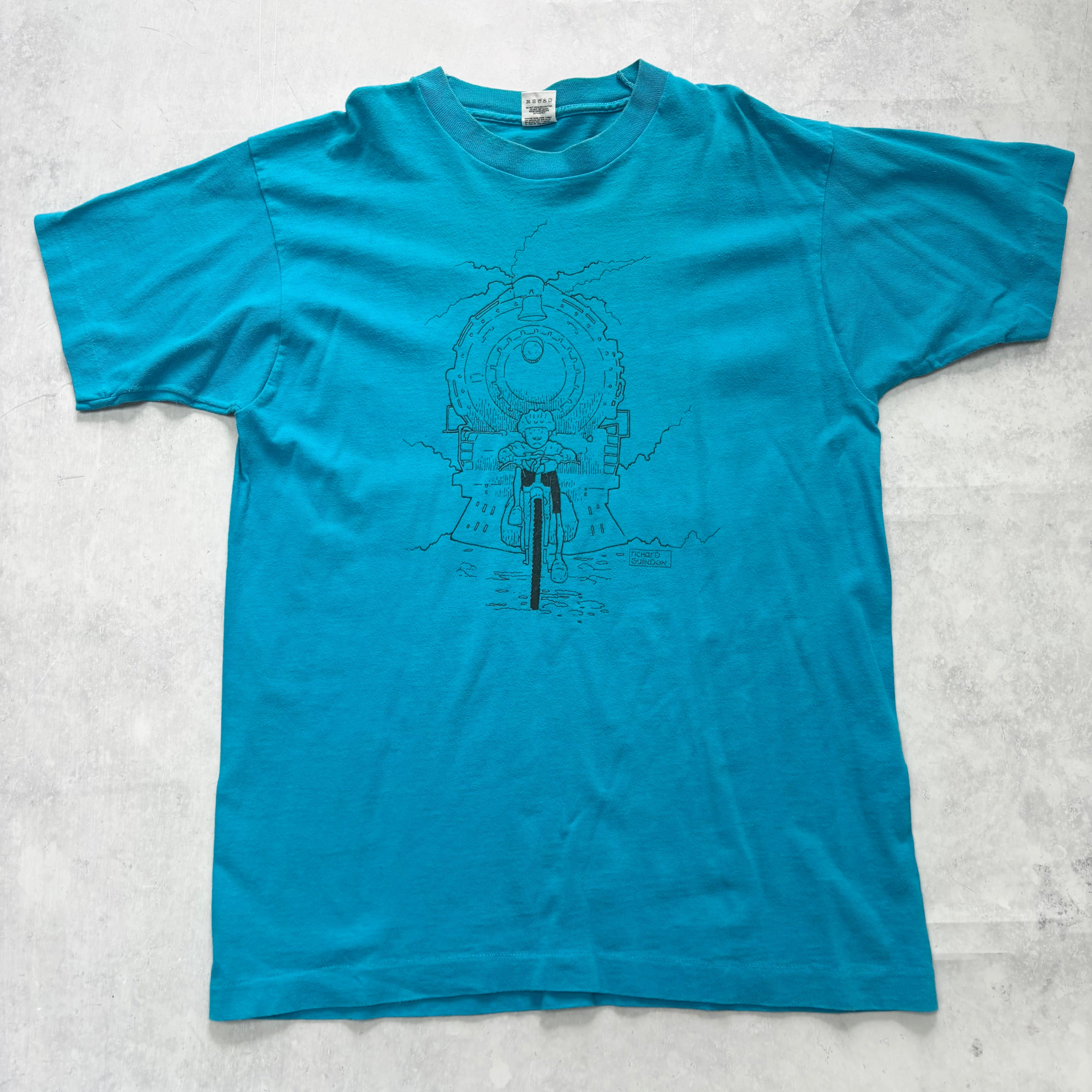 Vintage T Shirt Mens Large Blue Single Stitch Graphic Print 90s USA