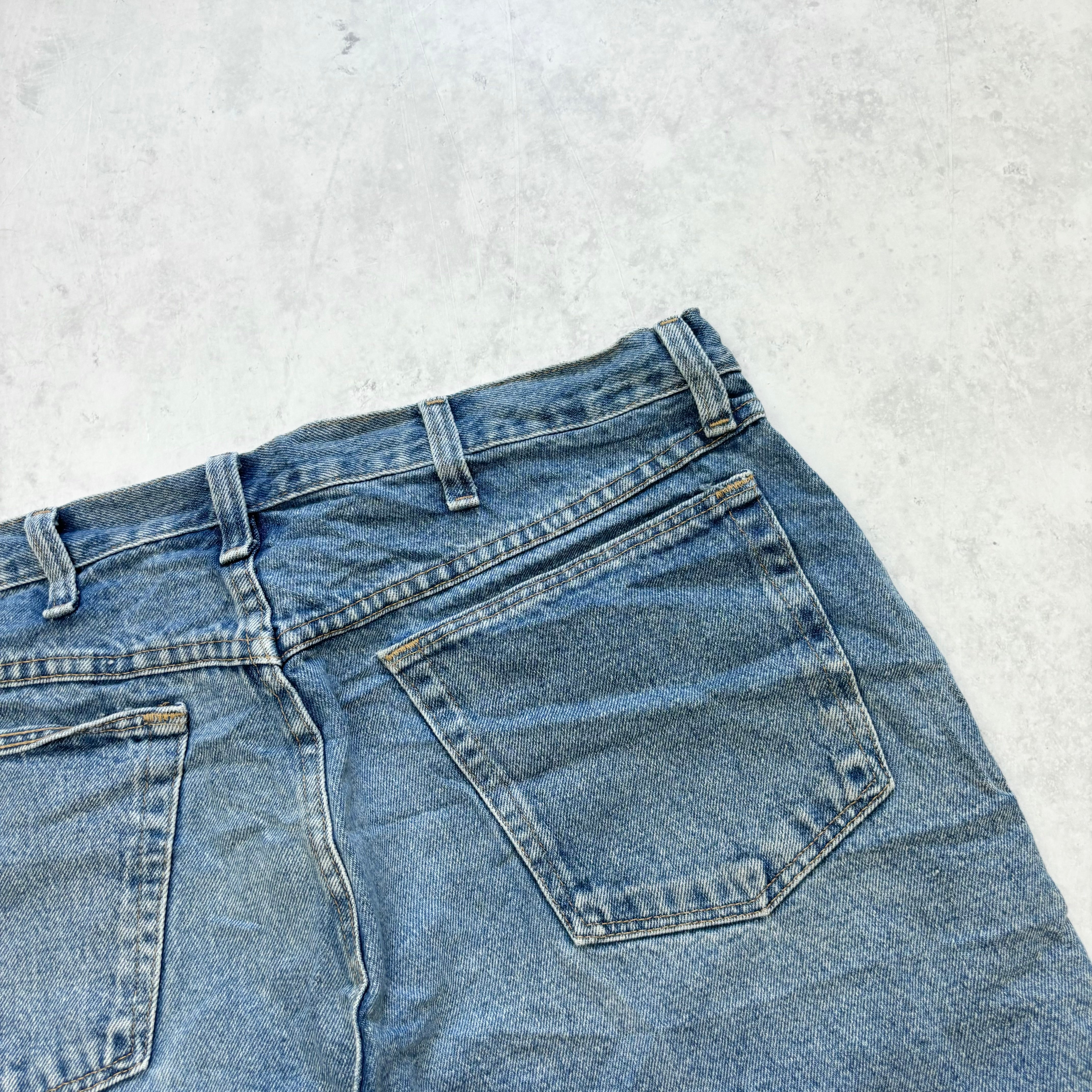 Vintage Wrangler Jorts W34 Mens Denim Shorts Mid Blue Baggy Relaxed Fit