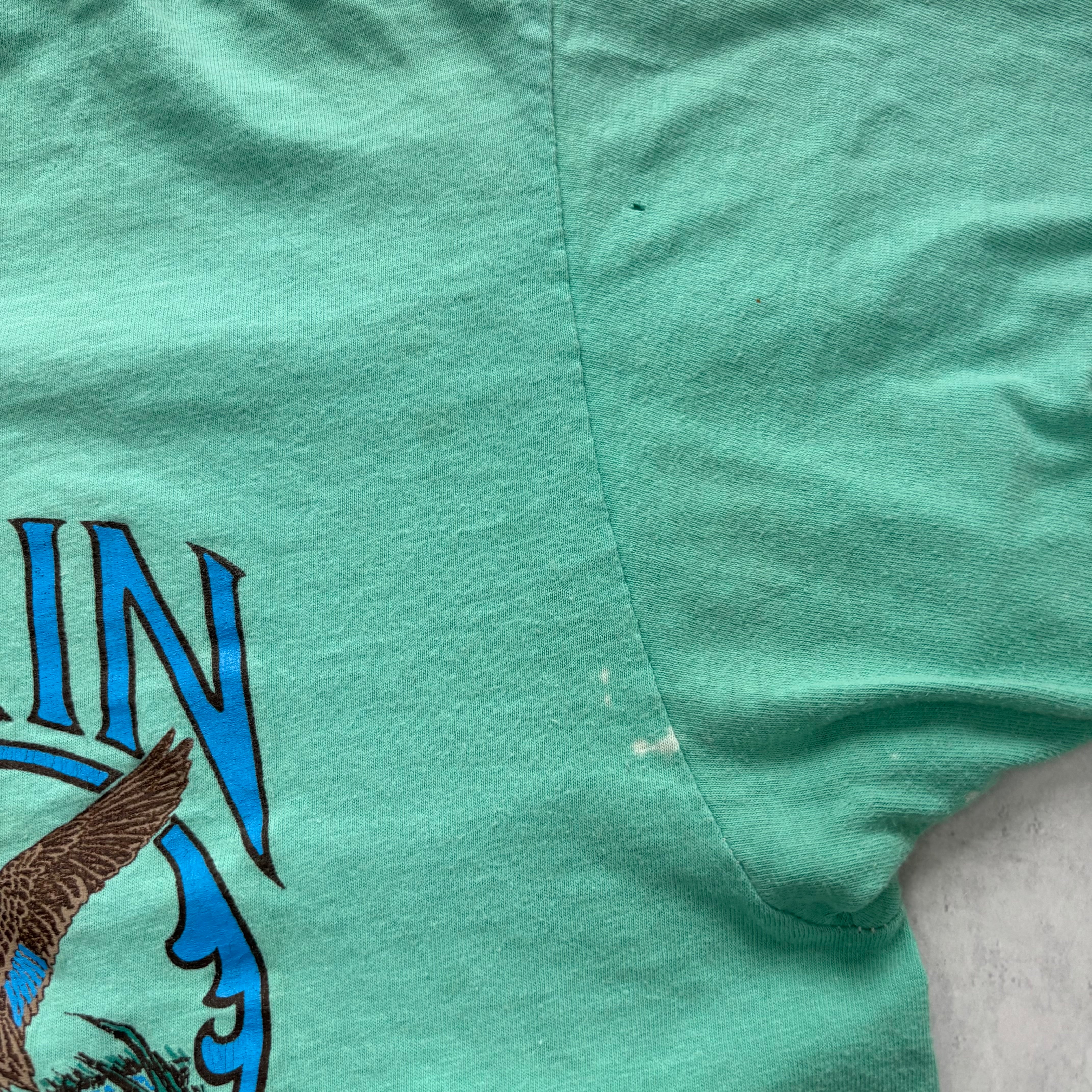 Vintage T Shirt Mens Medium Green Single Stitch Graphic Print 90s Nature