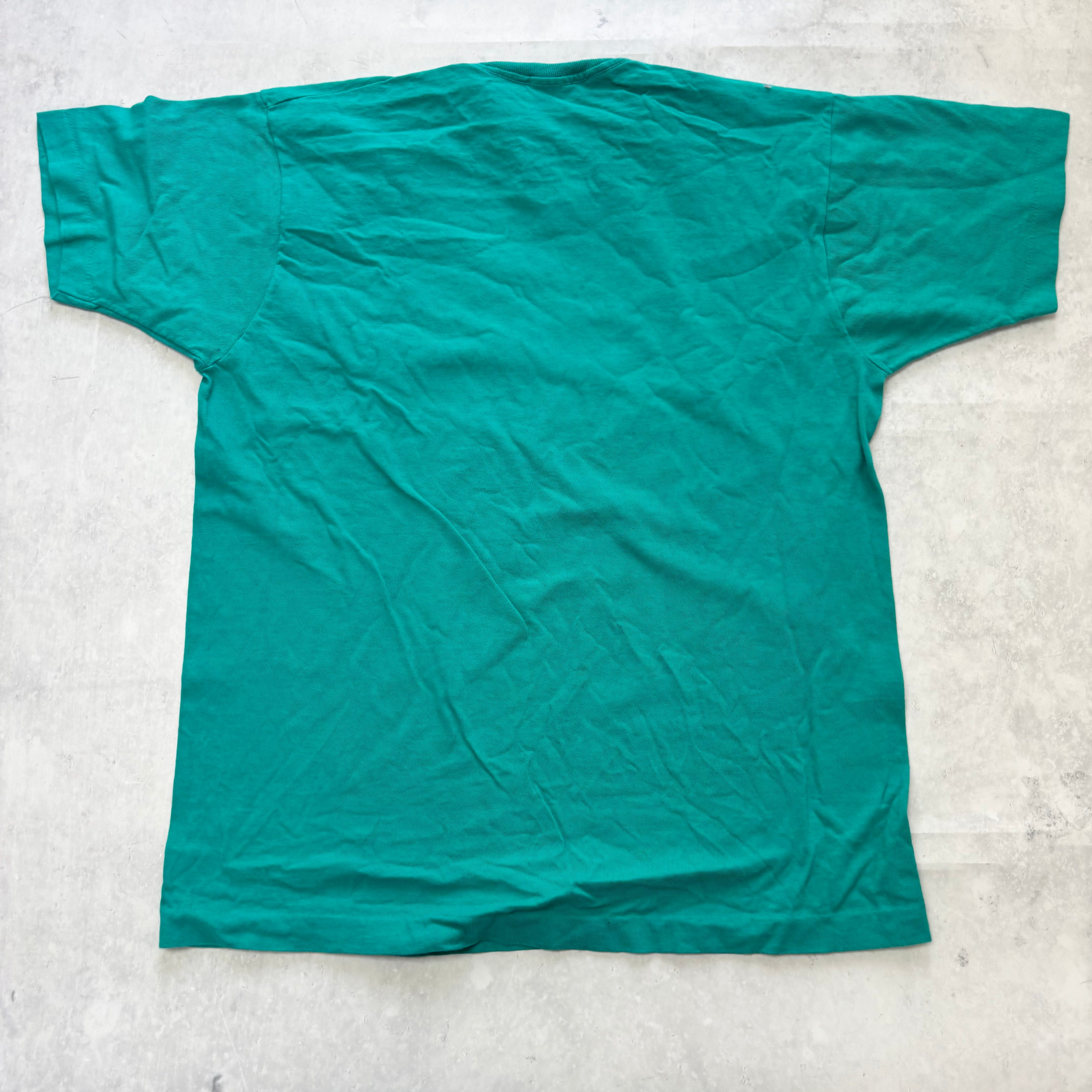 Vintage T Shirt Mens Large Teal Green Single Stitch Graphic Print 90s USA (E)