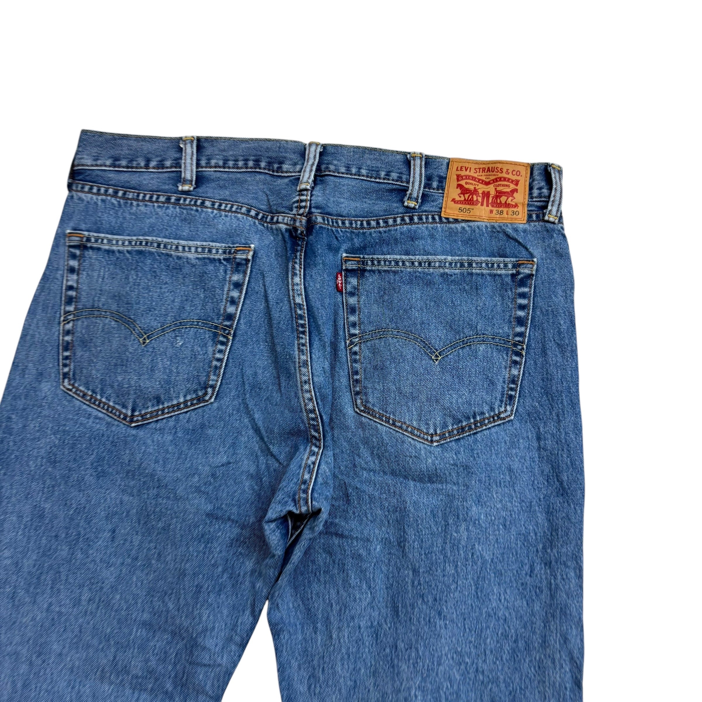 Levis 505 Jeans W38 L30 Mens Mid Blue Regular Straight Fit Denim