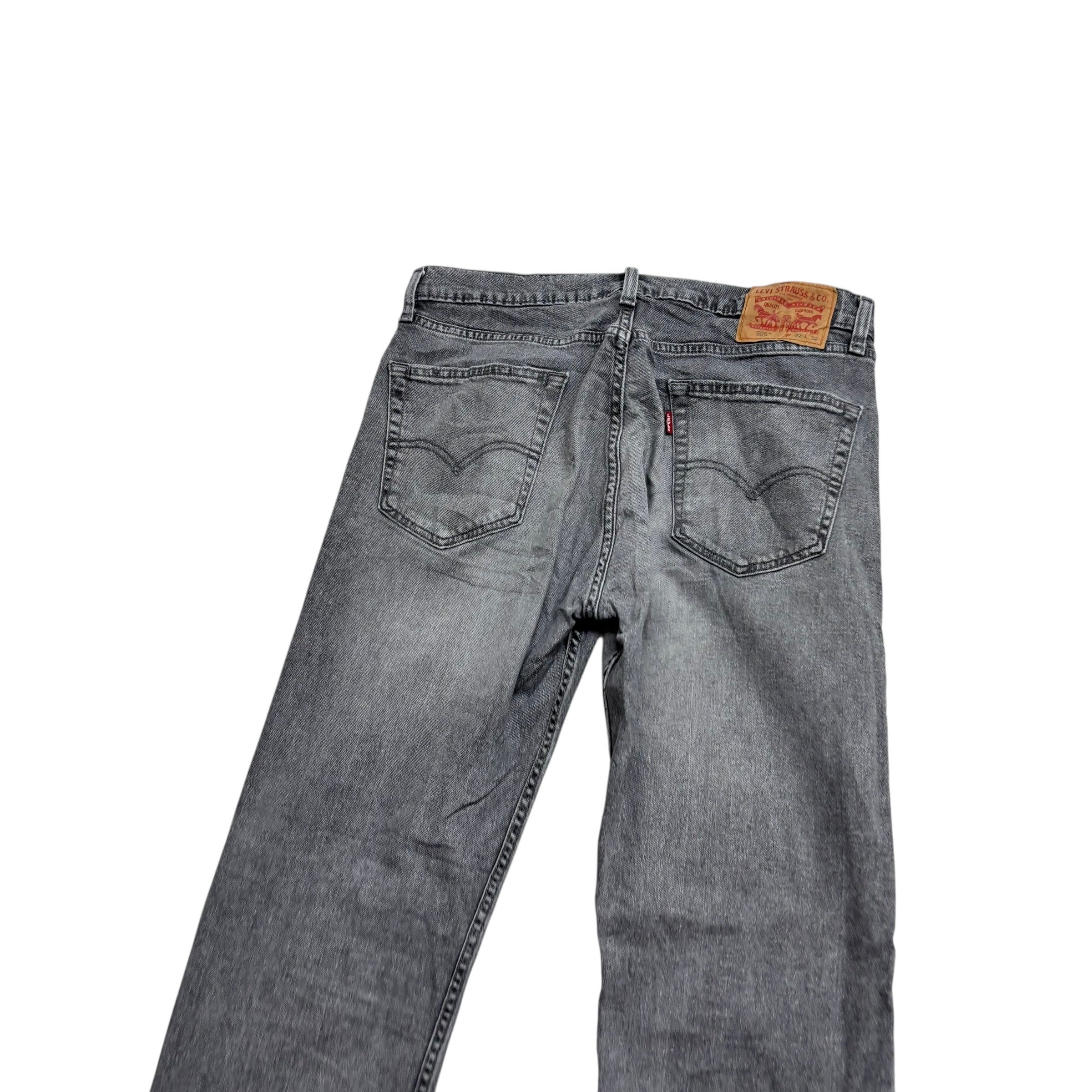 Levis 505 Jeans W32 L32 Mens Grey Regular Straight Fit Stretch Denim