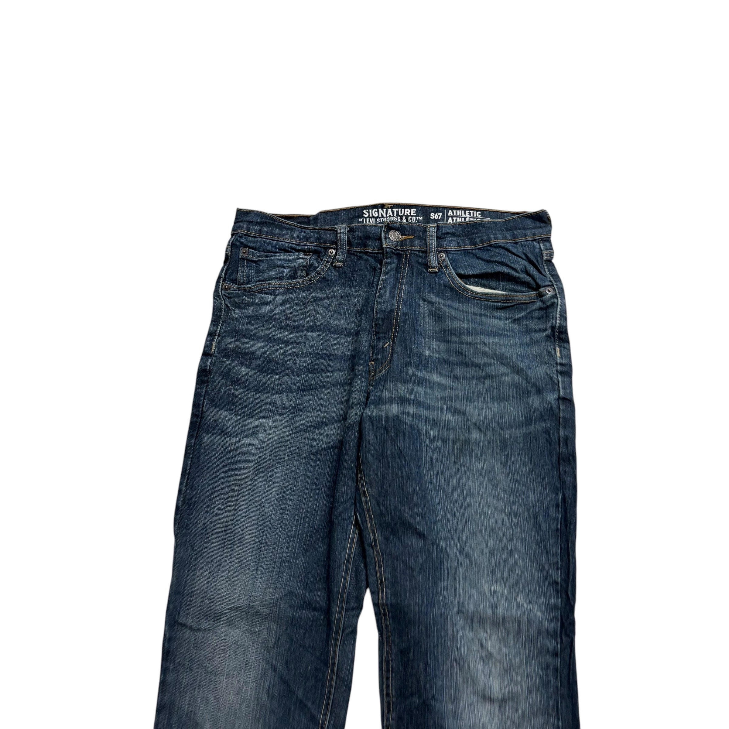 Levis Signature Jeans W34 L30 Mens Dark Blue Athletic Tapered Stretch Denim (E)