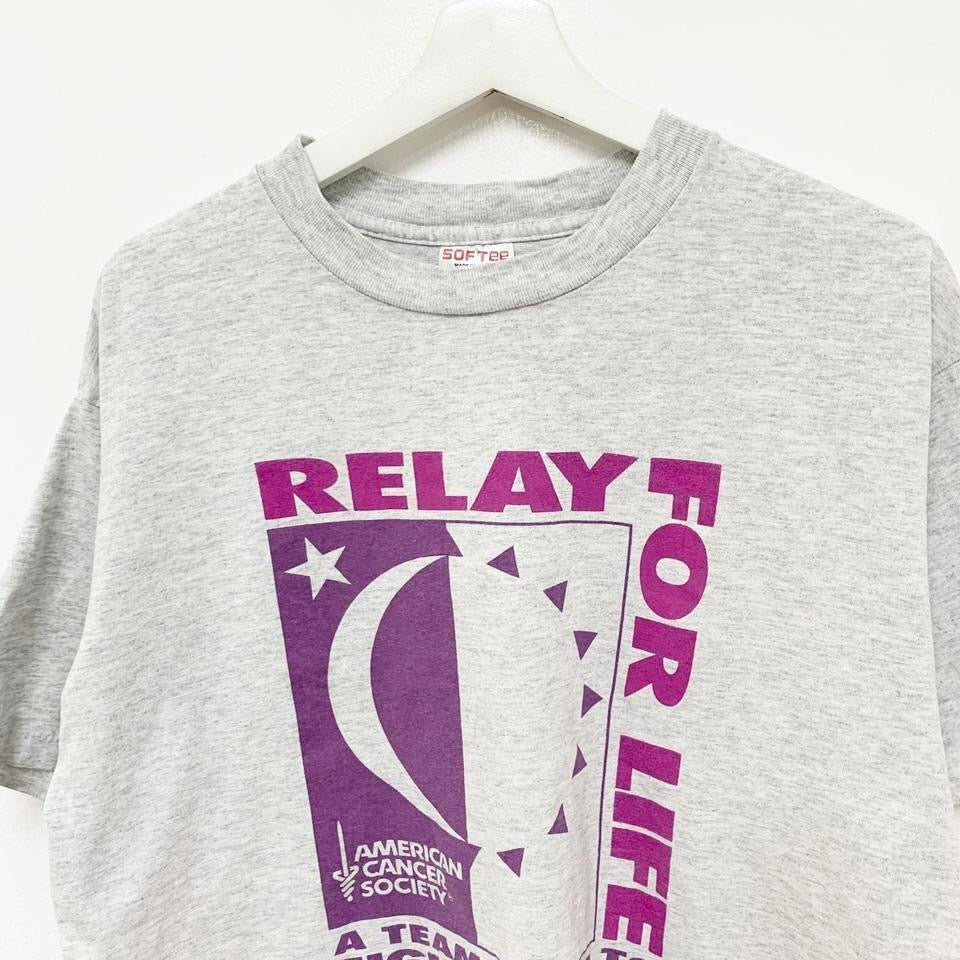 Vintage T Shirt Mens XL Grey Single Stitch Graphic Print 90s USA Relay Race