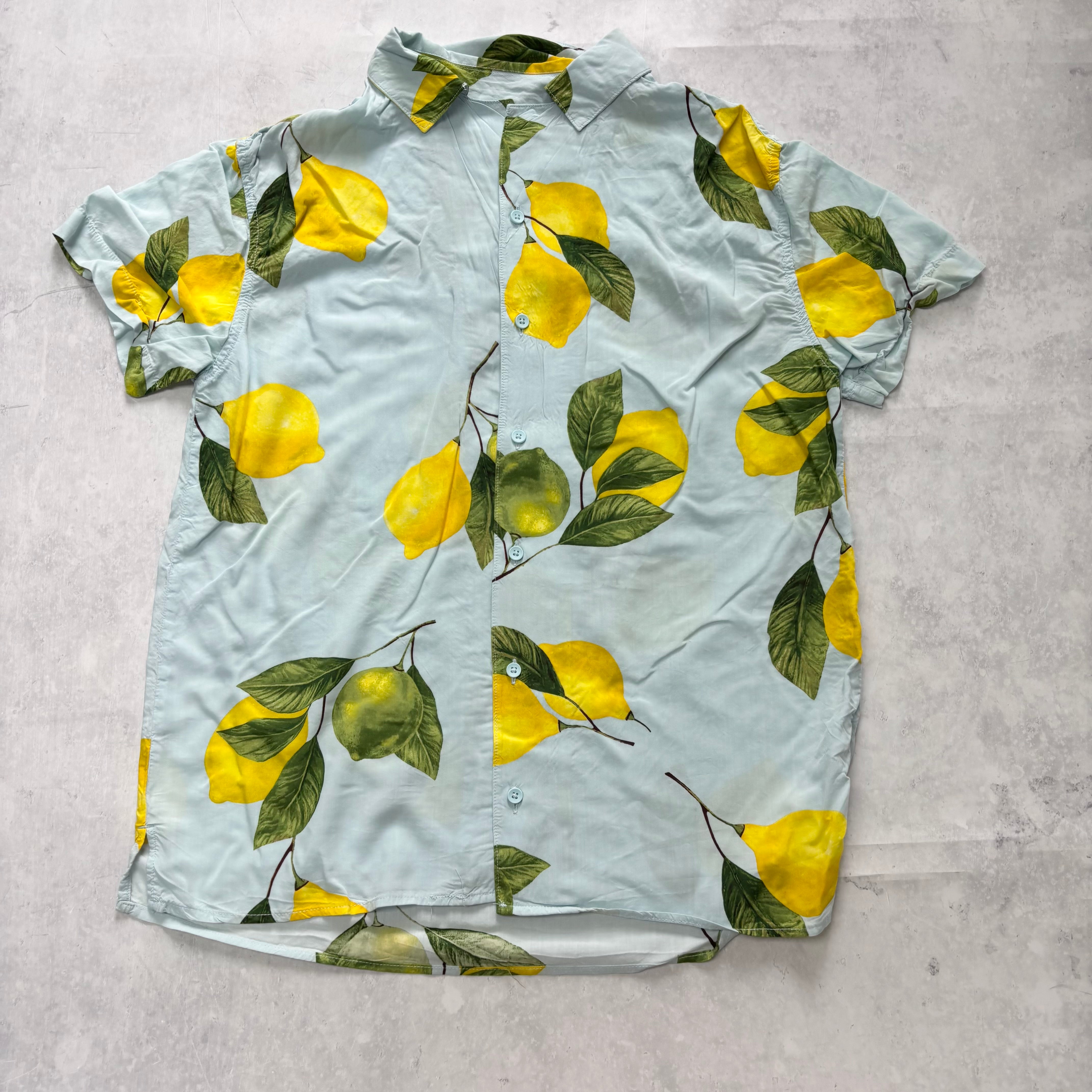 Hawaiian Shirt Mens Medium Blue Floral Aloha Short Sleeve Rayon (F)