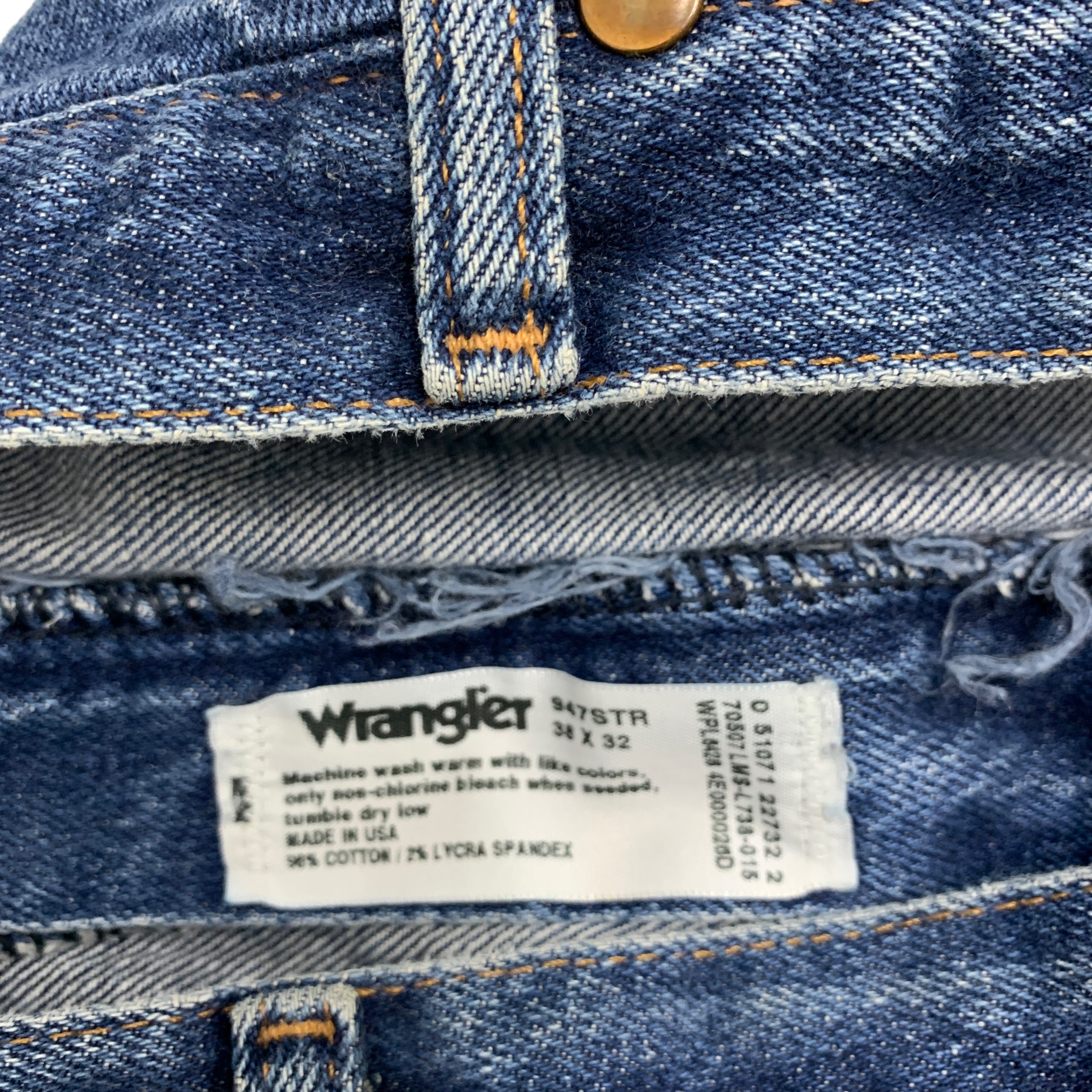 Wrangler Jeans 947 W38 L32 Mens Blue Vintage Bootcut Fit Stretch Denim USA Made