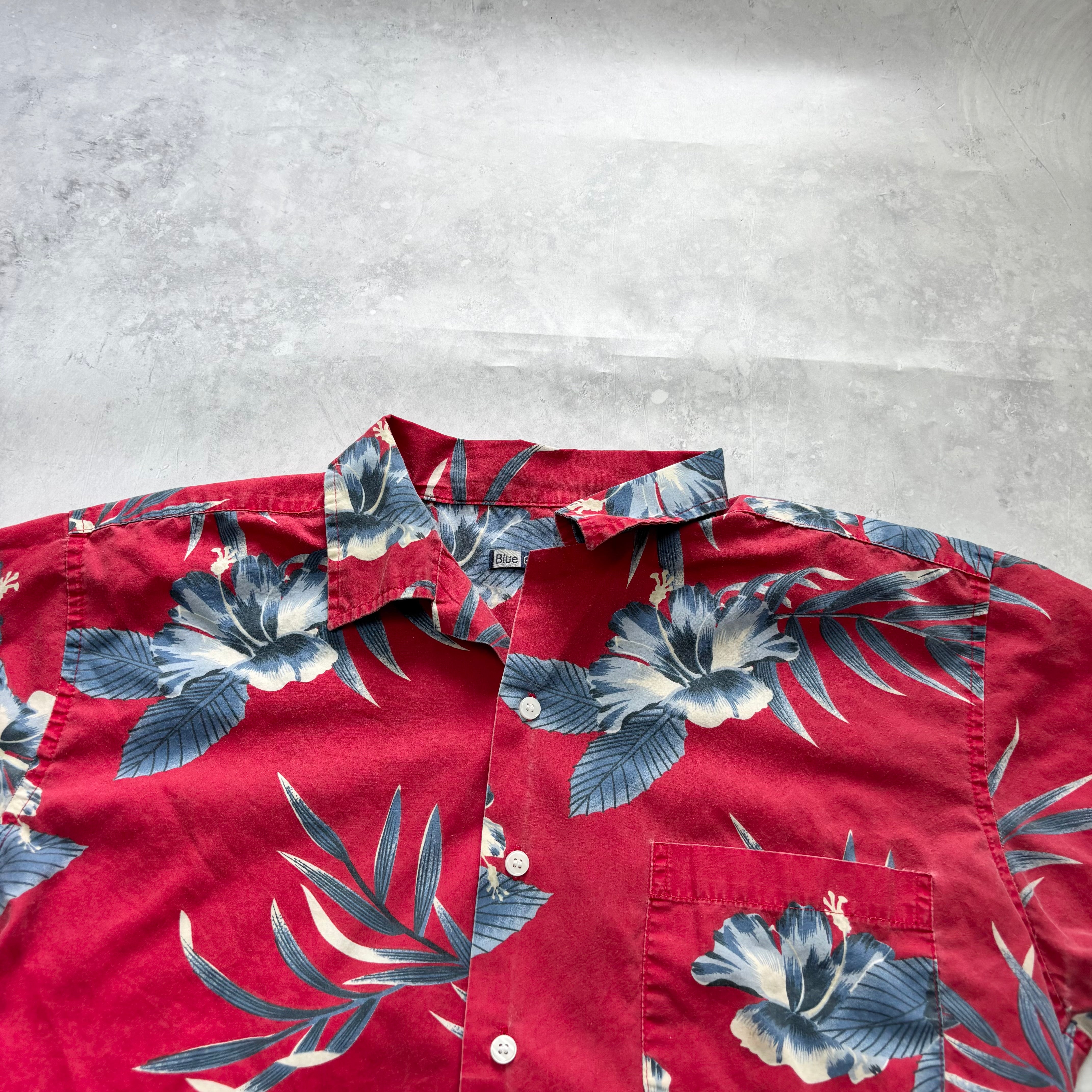 Vintage Hawaiian Shirt Mens Medium Red Floral Aloha Short Sleeve Cotton
