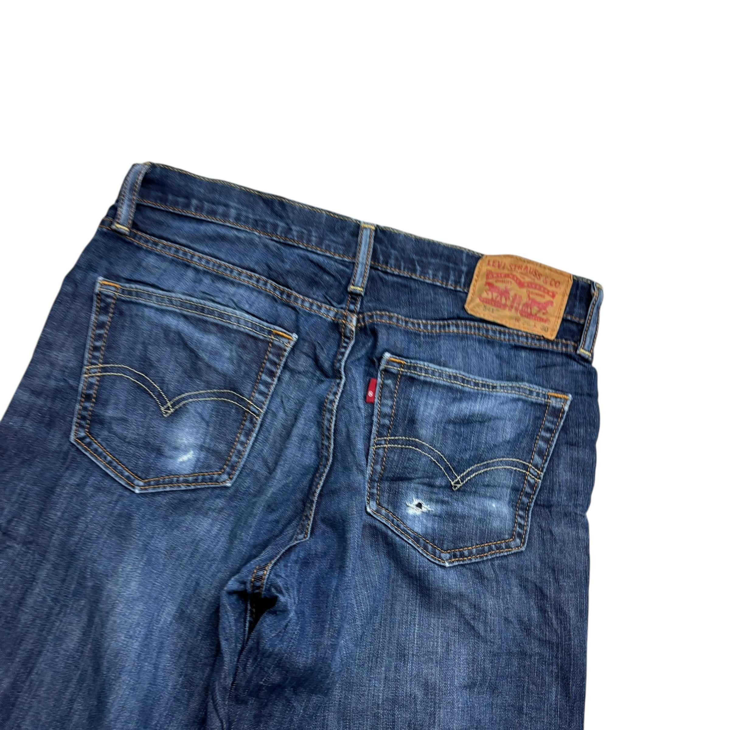 Levis 541 Jeans W30 L30 Mens Dark Blue Athletic Tapered Fit Stretch Denim (F)