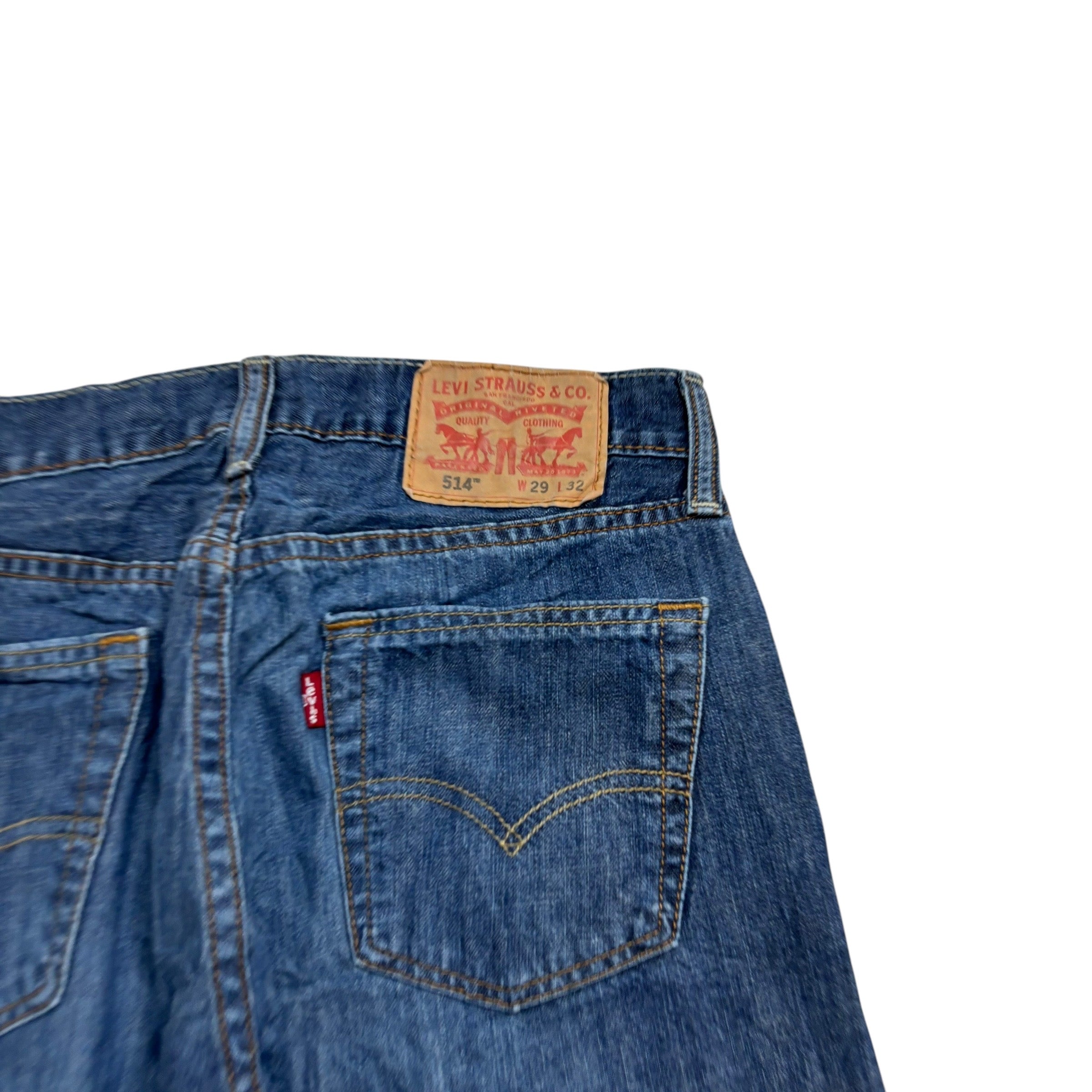 Levis 514 Jeans W29 L32 Mens Mid Blue Regular Straight Fit Denim (E)