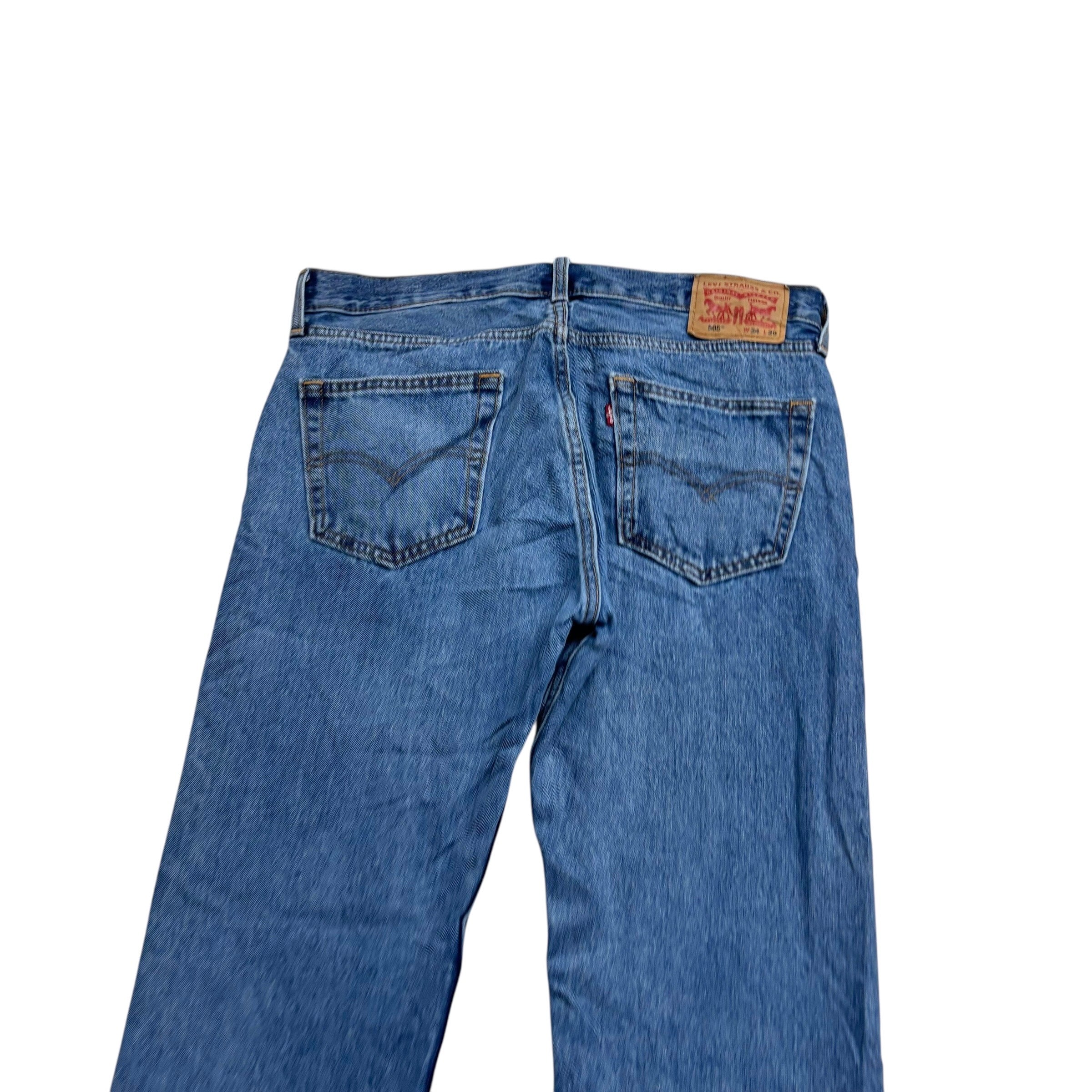 Levis 505 Jeans W34 L29 Mens Mid Blue Regular Straight Fit Denim (E)