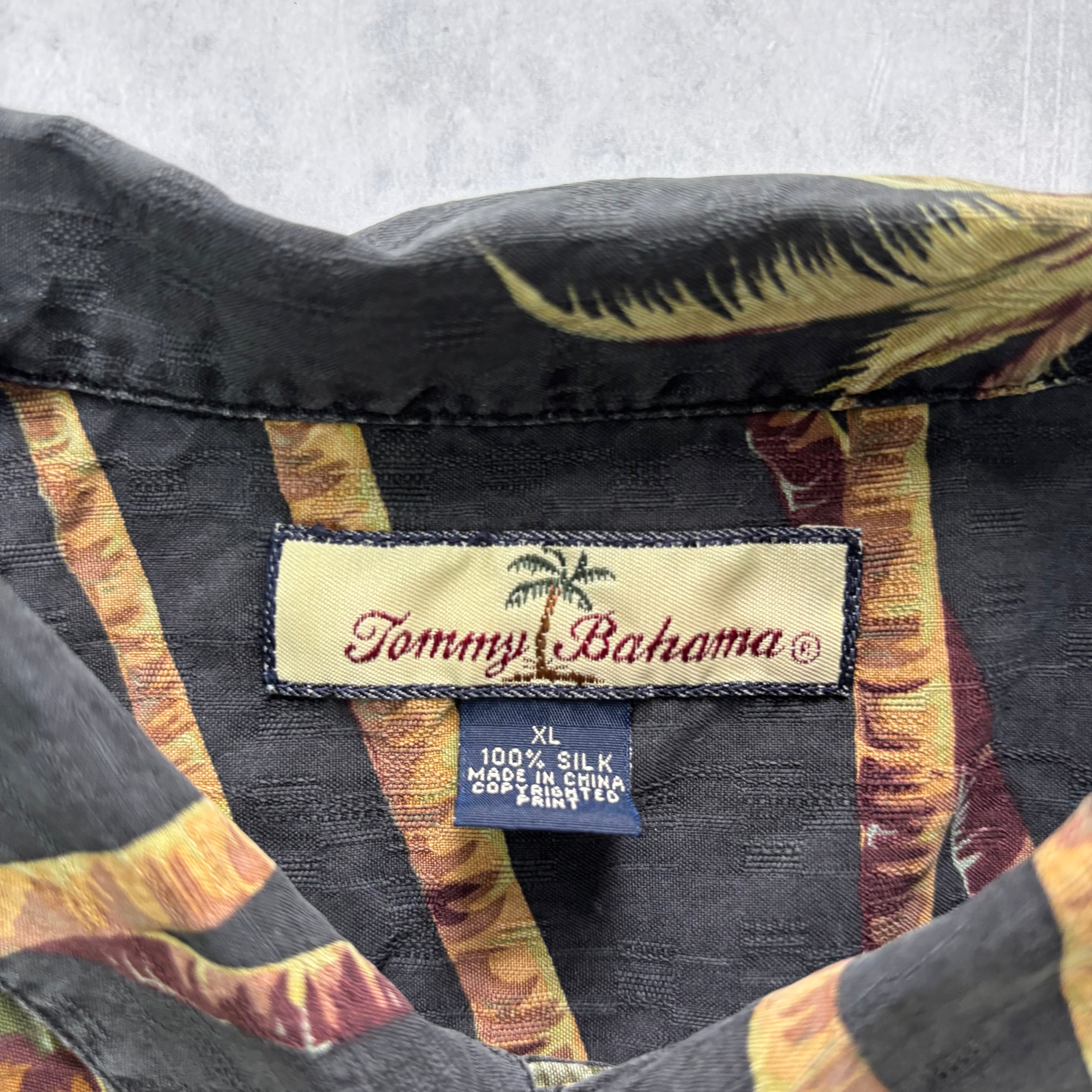 Vintage Hawaiian Shirt Mens XL Black Silk Tommy Bahama