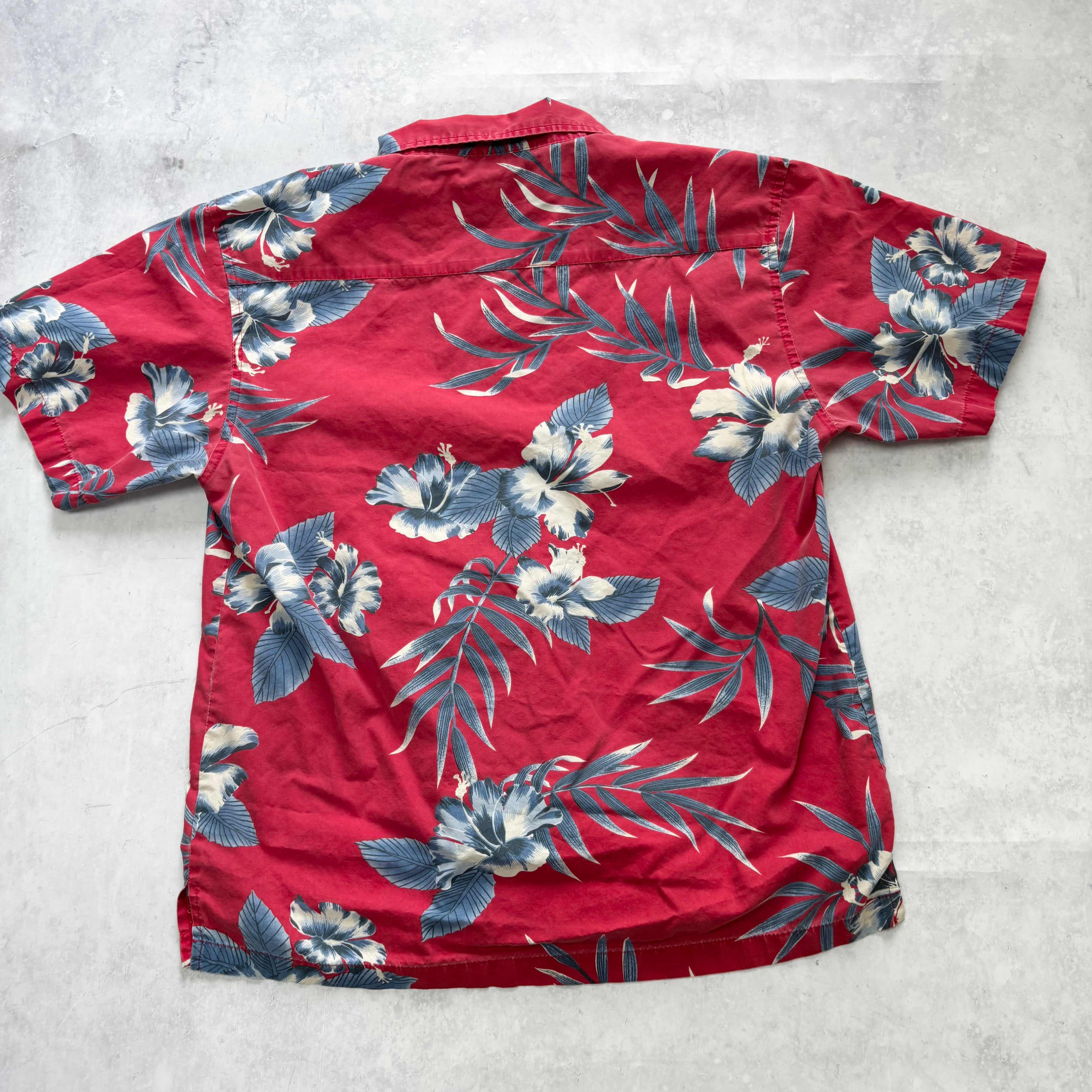 Vintage Hawaiian Shirt Mens Medium Red Floral Aloha Short Sleeve Cotton