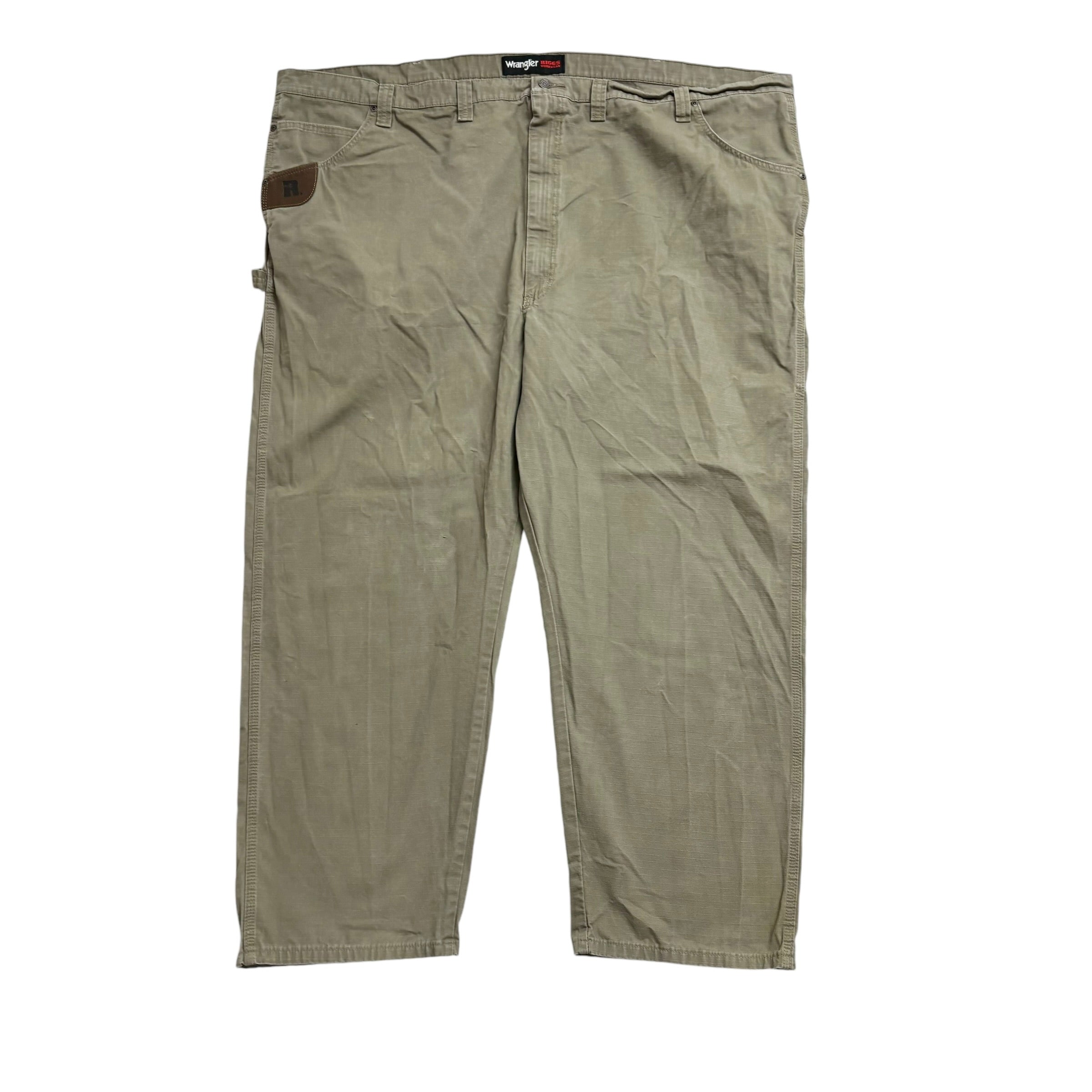 Wrangler Carpenter Pants W54 L30 Mens Green Khaki Relaxed Straight Fit Trousers