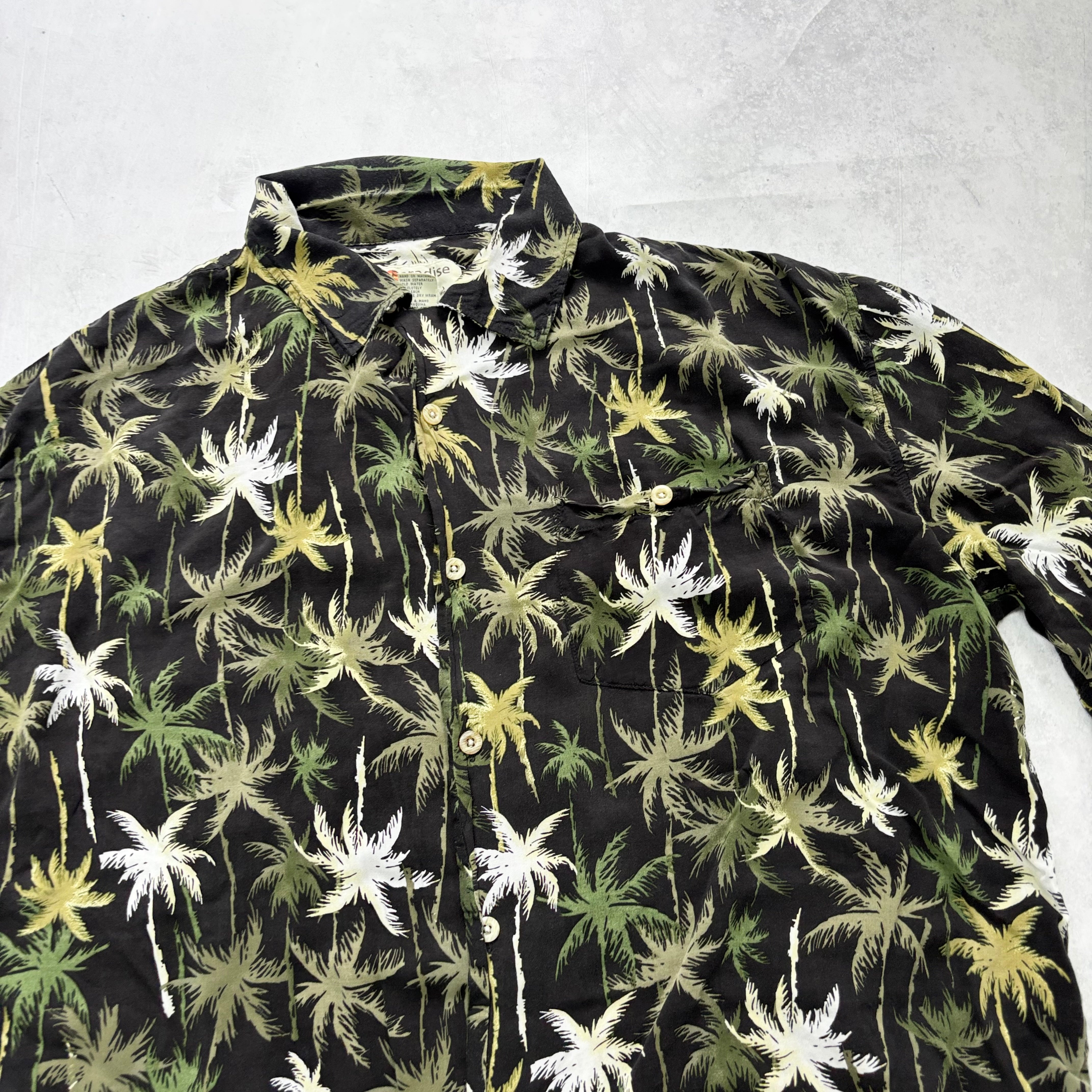 Vintage Hawaiian Shirt Mens Large Black Aloha Floral Short Sleeve Rayon (E)