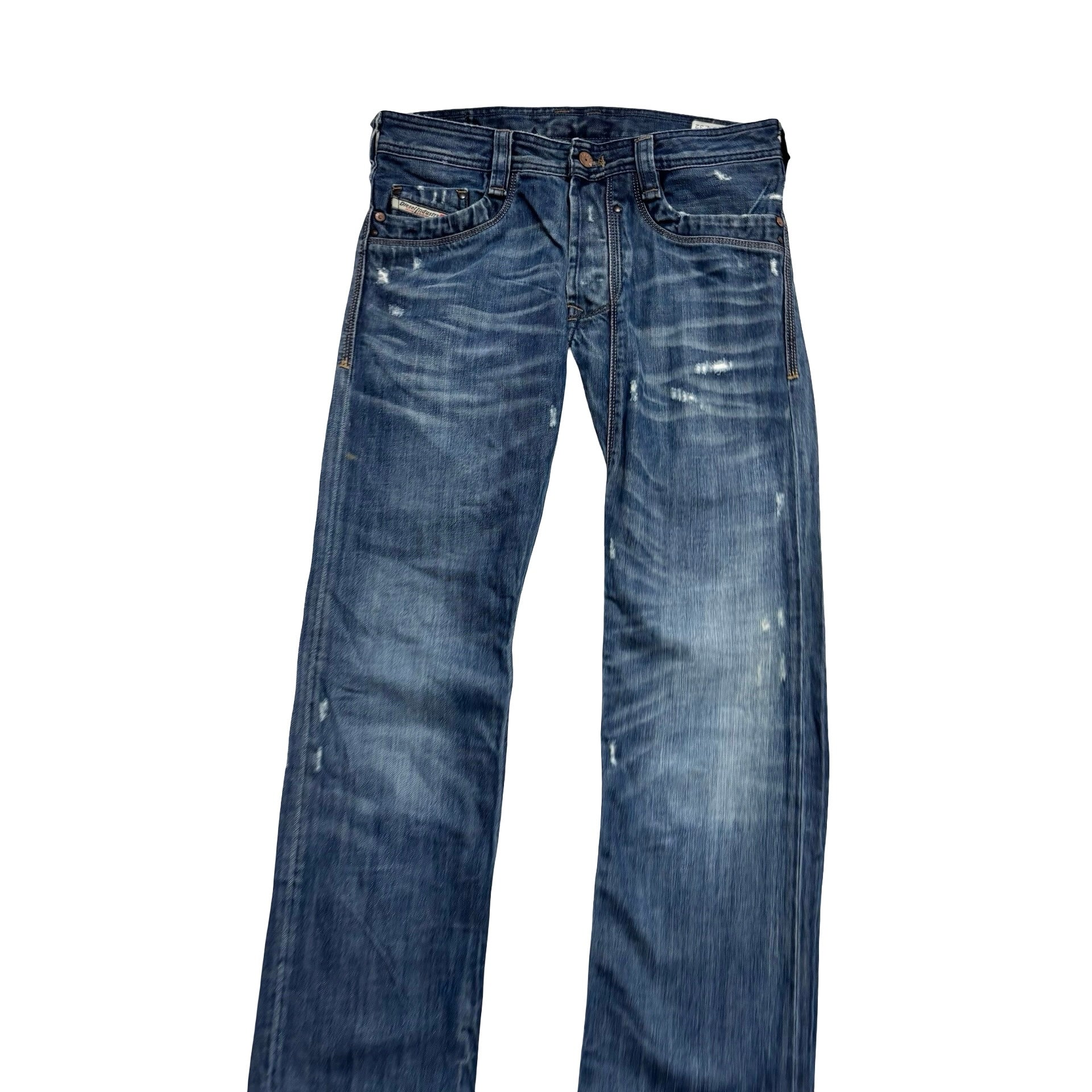 Diesel Timmen Jeans W28 L32 Mens Mid Blue Regular Straight Fit Distressed (E)