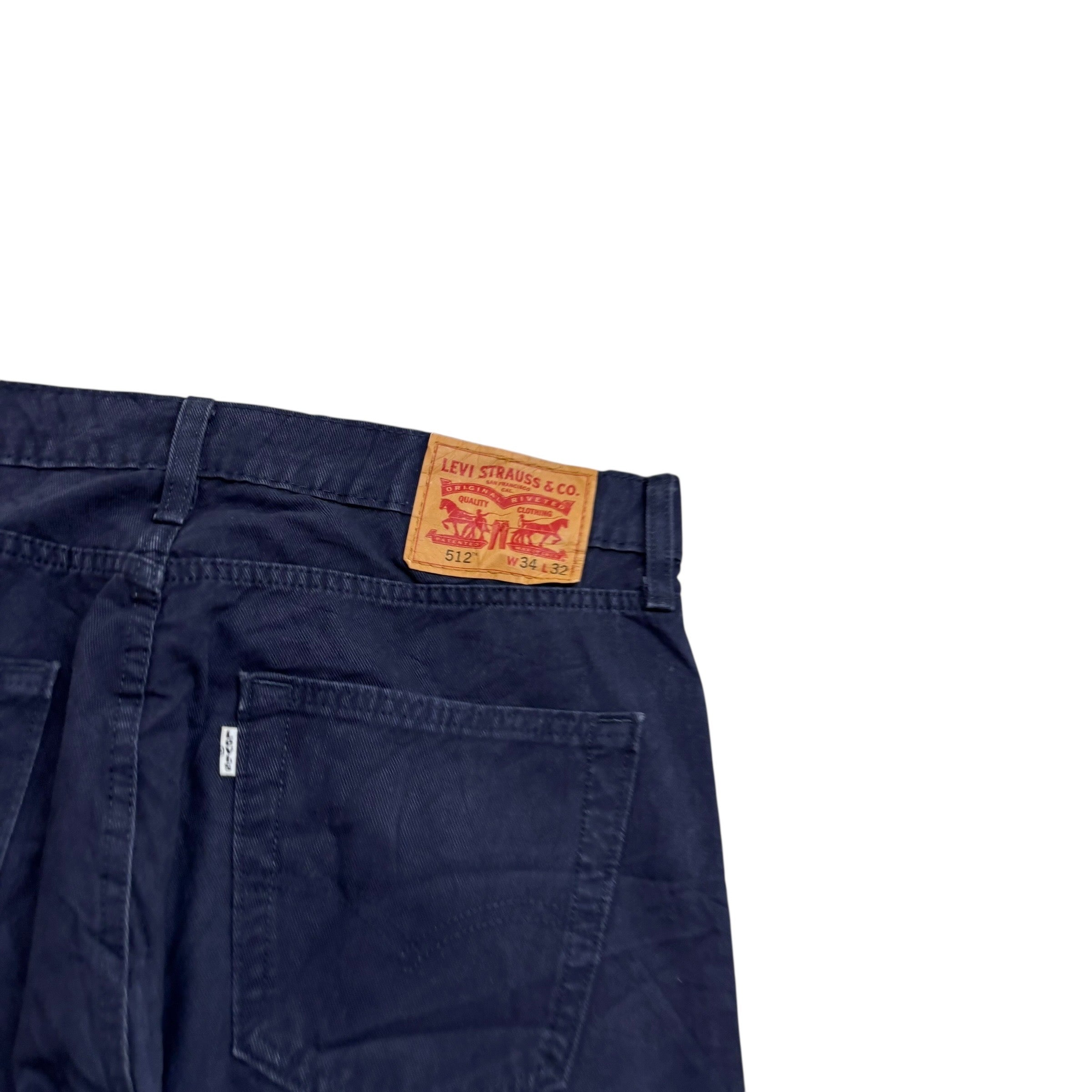 Levis 512 Trousers W34 L32 Mens navy Blue Slim Tapered Fit Stretch Pants