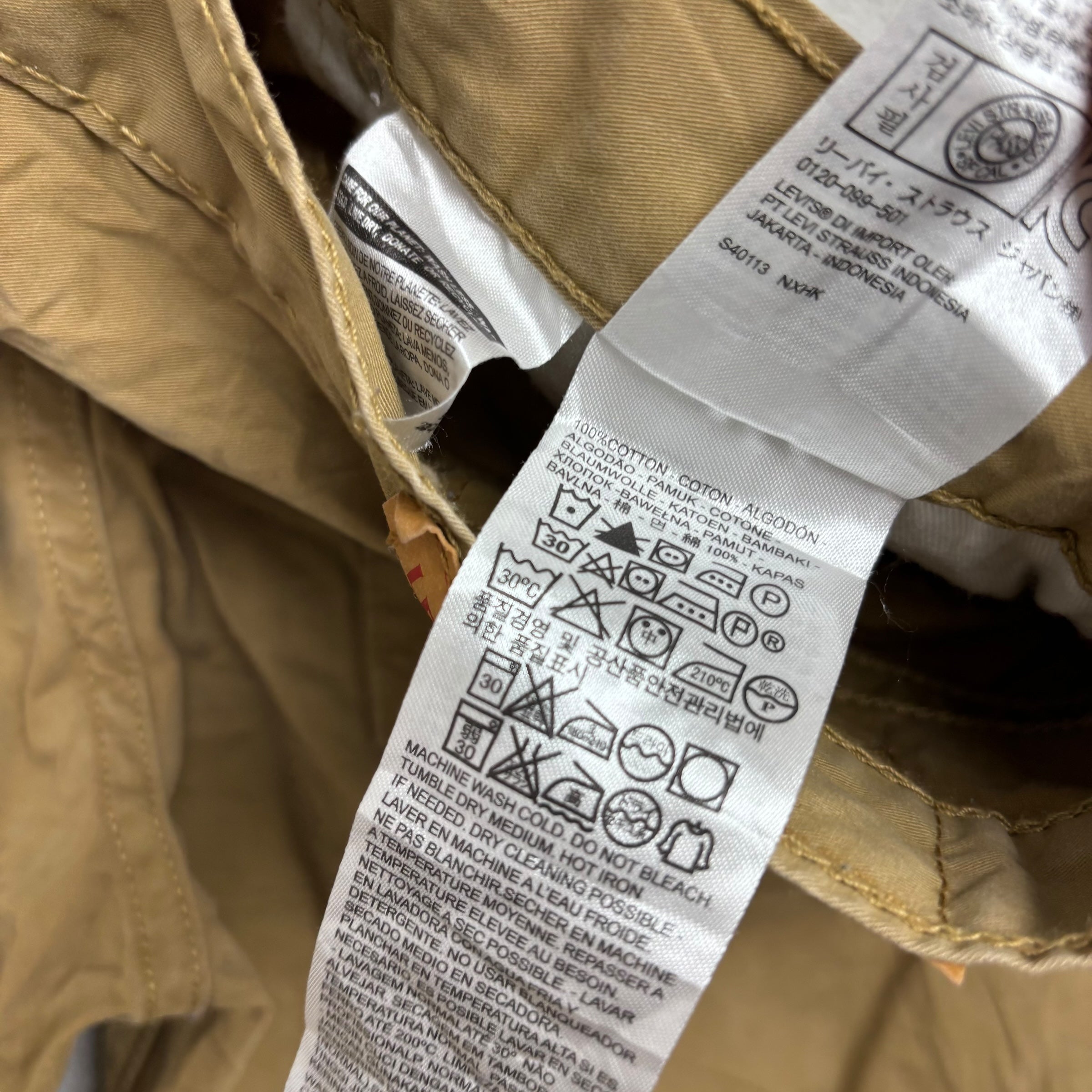 Levis 513 Trousers W32 L32 Mens Beige Tan Slim Straight Fit Pants (E)