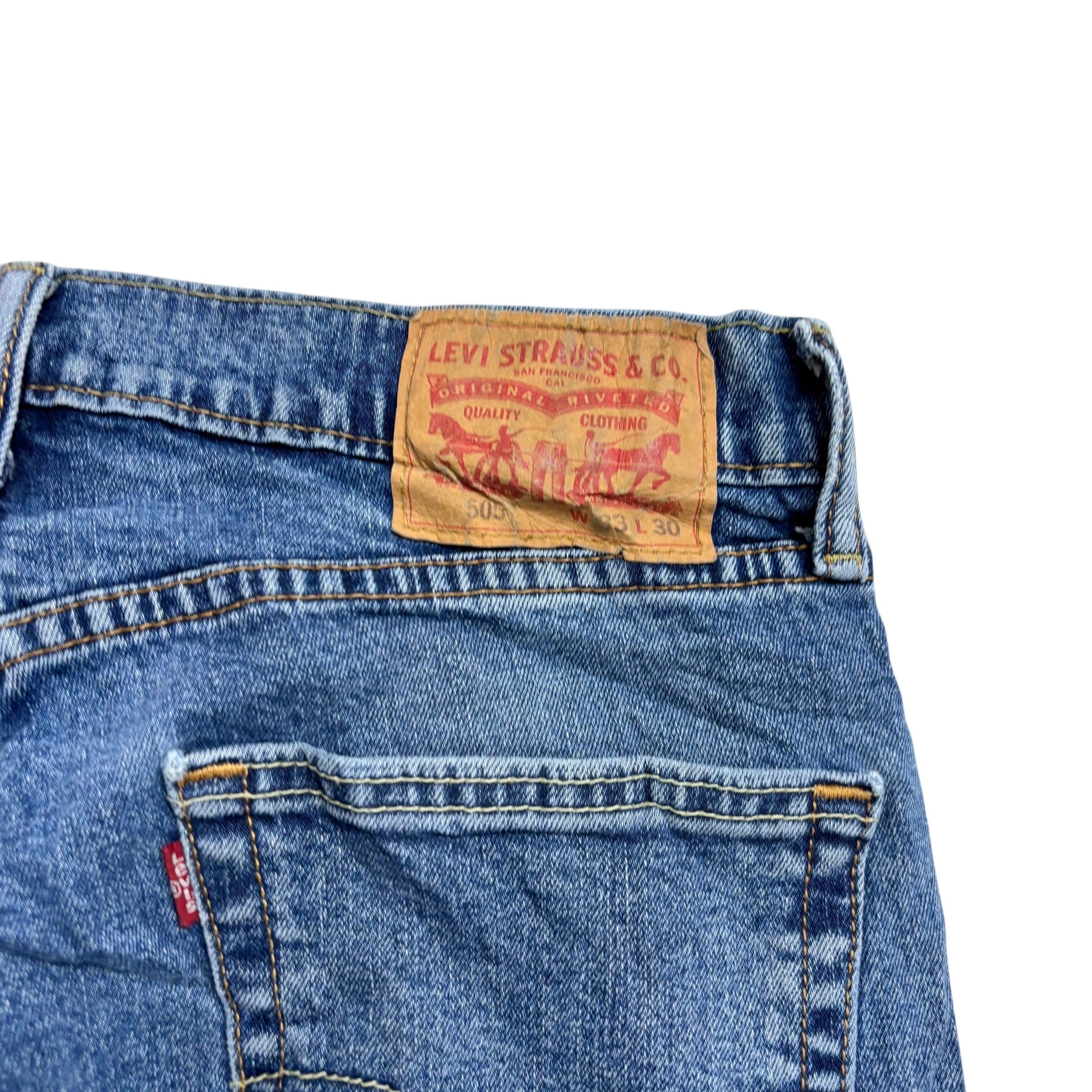 Levis 505 Jeans W32 L29 Mens Mid Blue Regular Straight Fit Stretch Denim