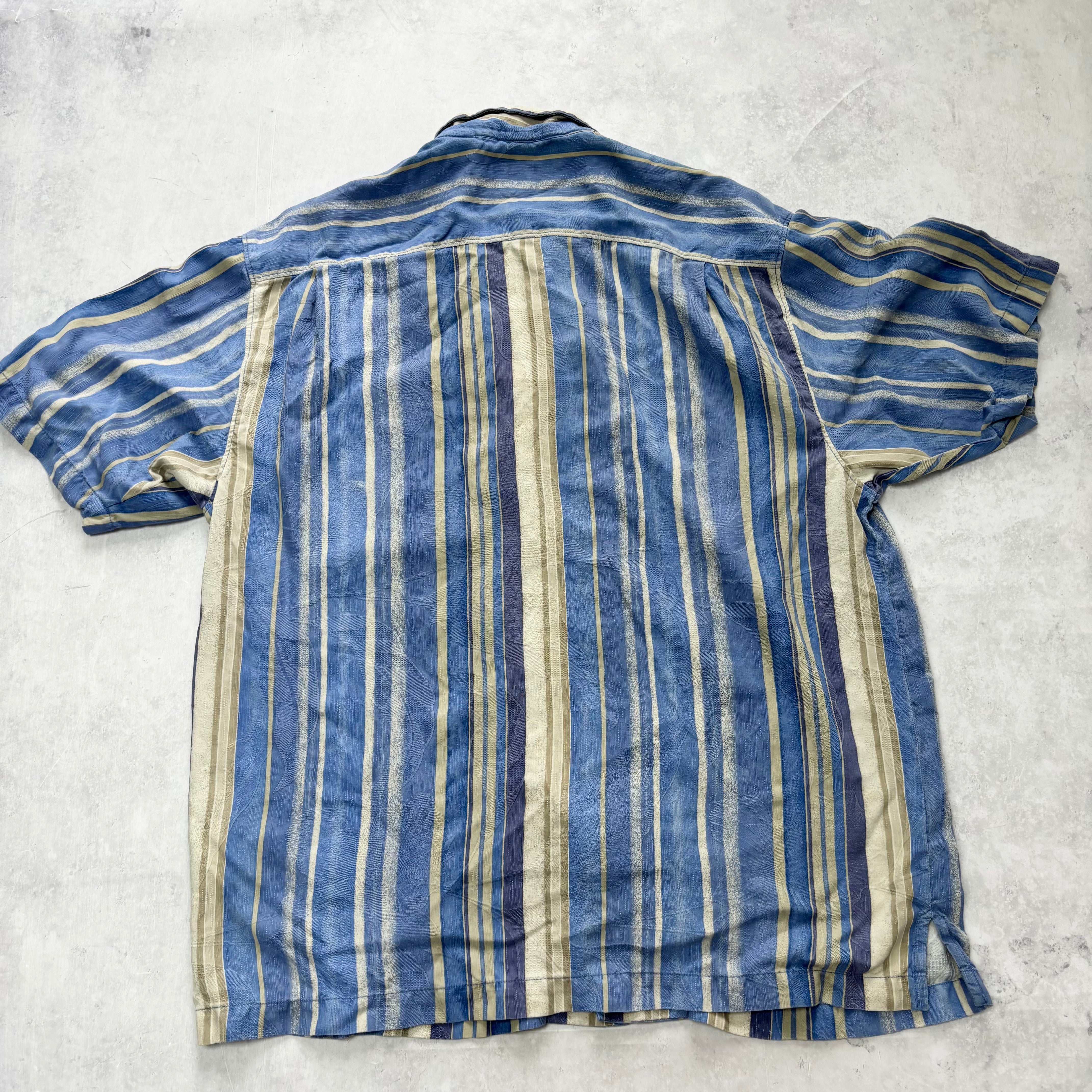 Vintage Tommy Bahama Shirt Mens XL Blue Striped Short Sleeve Silk