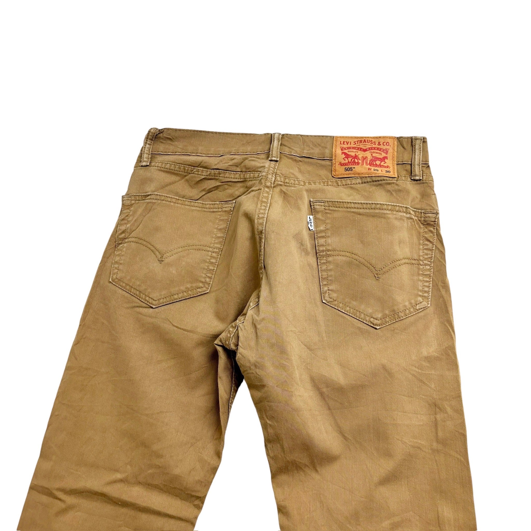 Levis 505 Trousers W29 L30 Mens Beige Tan Regular Straight Fit Stretch Pants