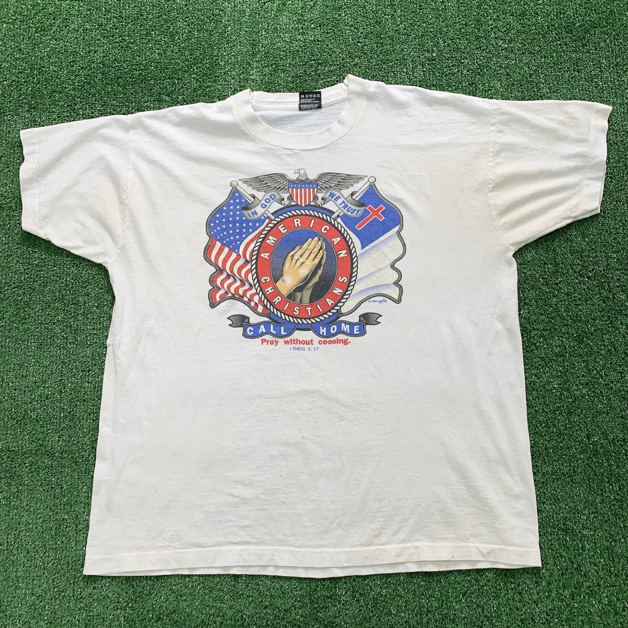 Vintage T Shirt Mens Large White Single Stitch Graphic Print 90s USA Christ